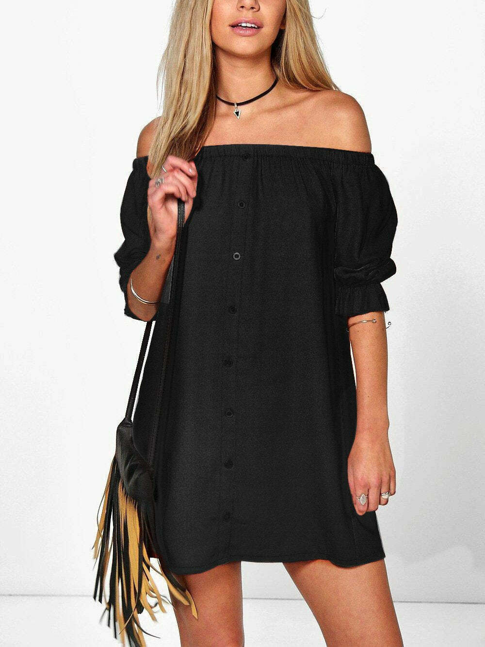 2024 The Dreamer Off The Shoulder Button Down Dress - Y2K Aesthetic, Coquette Style, Cute & Comfy