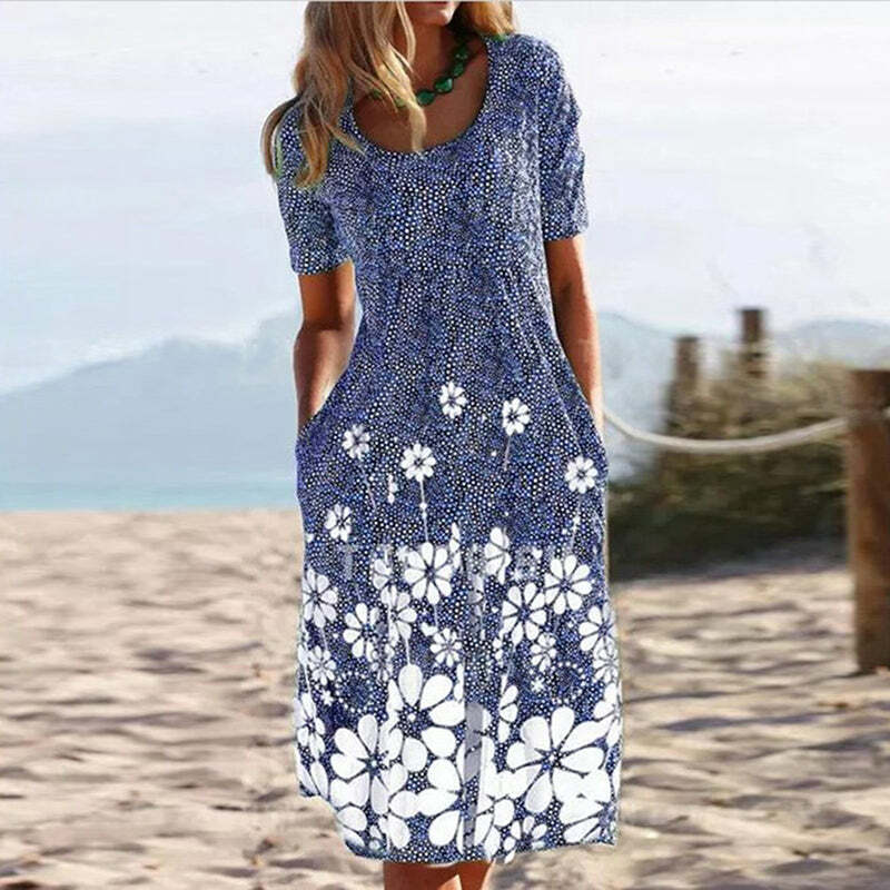 2024 Women's Y2K Bohemian Print Dress - Casual Short-Sleeved Aesthetic Fashion