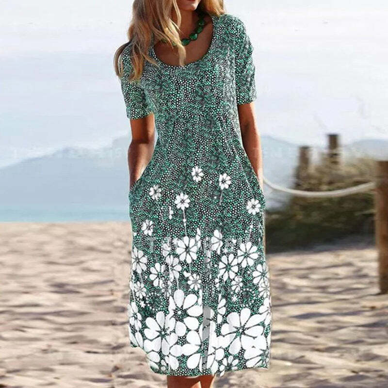 2024 Women's Y2K Bohemian Print Dress - Casual Short-Sleeved Aesthetic Fashion