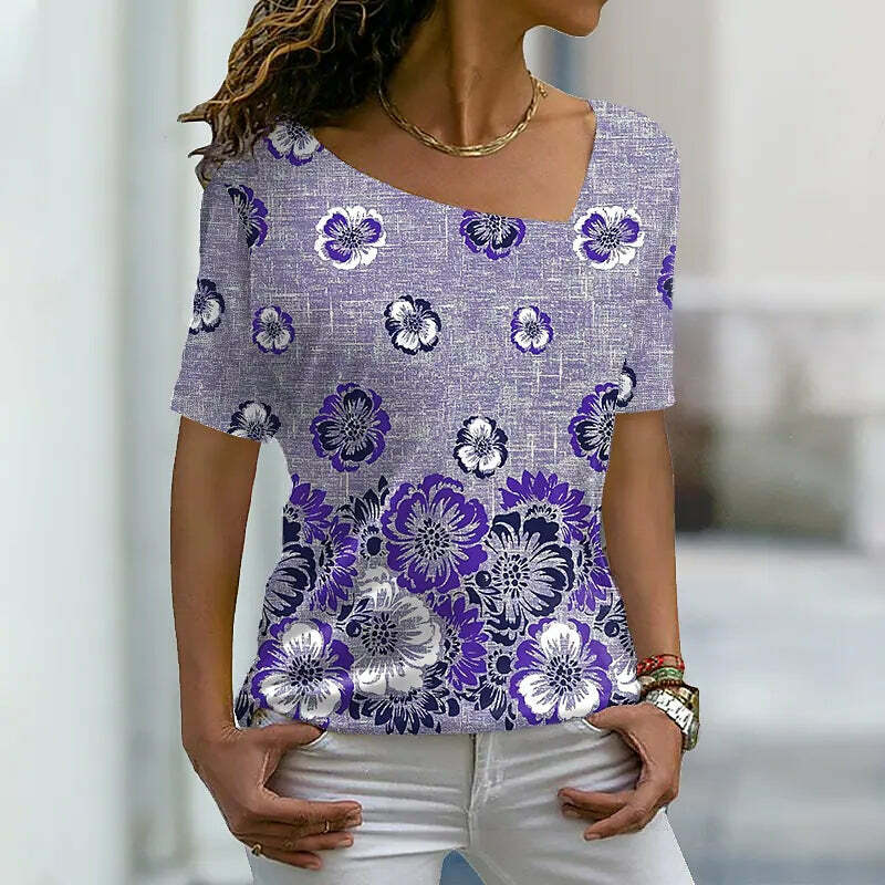 2024 Women's Y2K Vintage Abstract Print V-Neck Pullover - Cute Summer Aesthetic Top