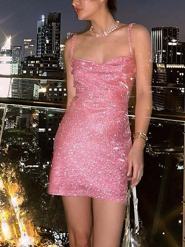 2024 Y2K Backless Glitter Mini Dress - Cute Coquette & Grunge Aesthetic Party Outfit