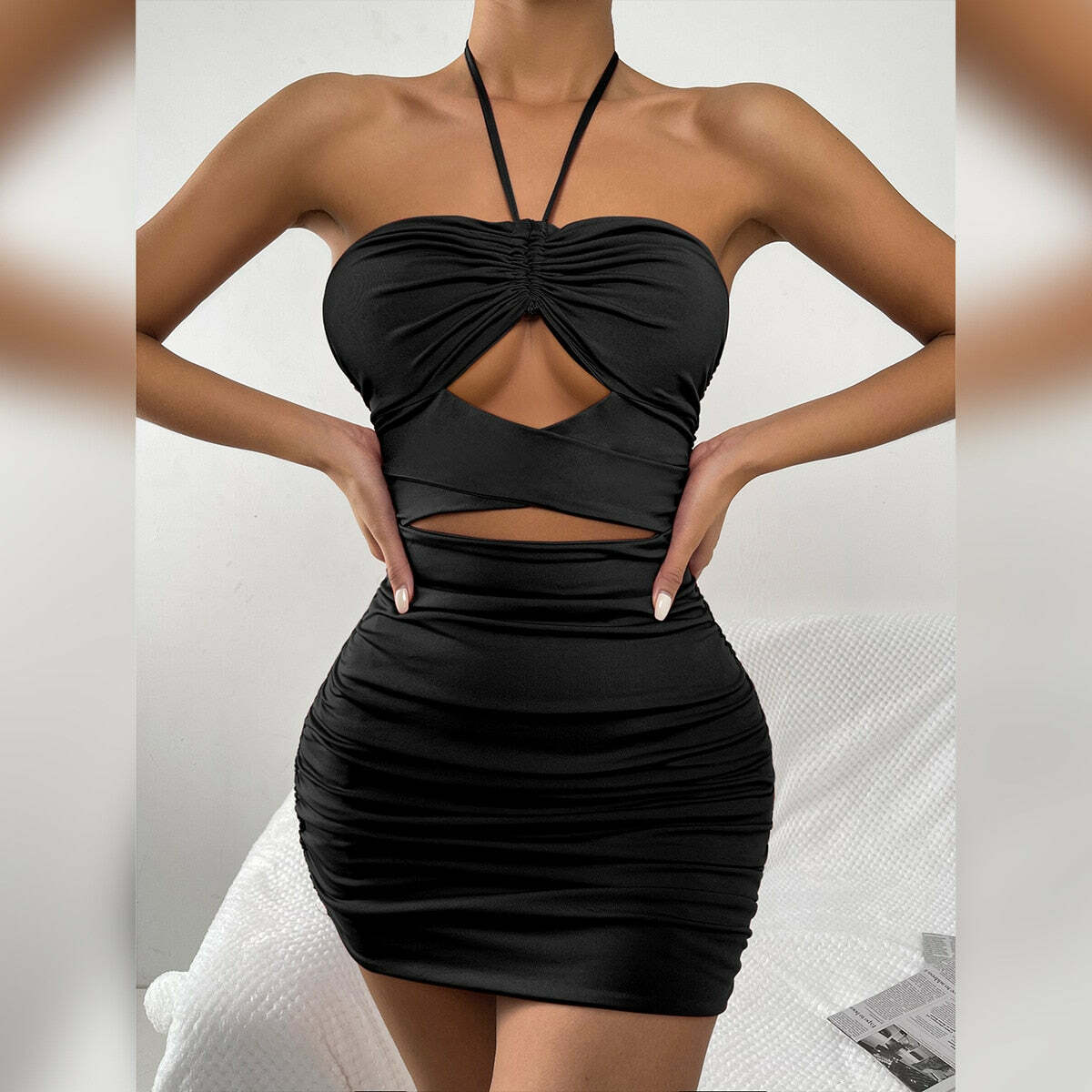 2024 Y2K Black Sleeveless Cutout Bodycon Dress - Grunge Aesthetic & Coquette Style