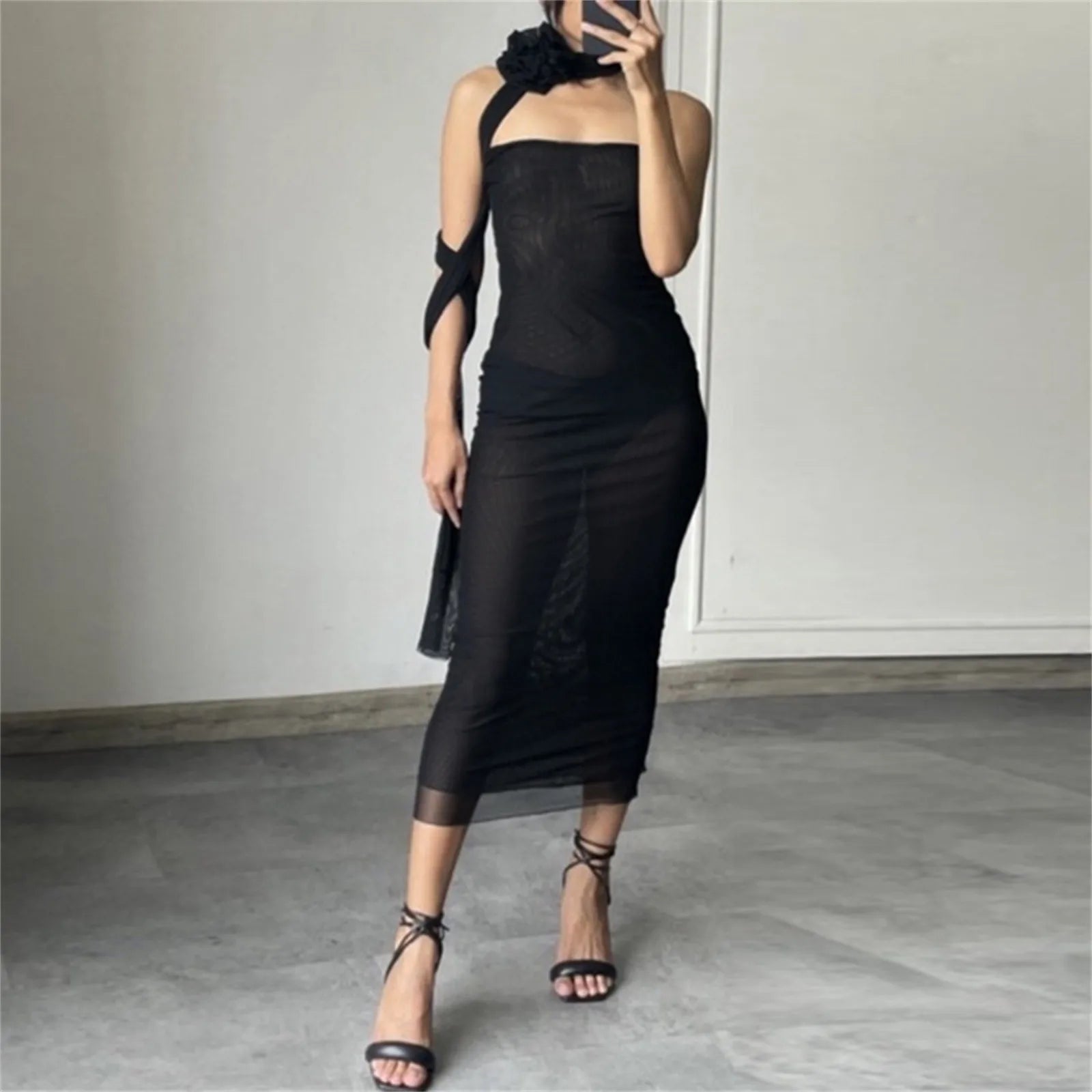 2024 Y2K Mesh Strapless Party Dress - Backless Sleeveless Elegant Clubwear for Grunge & Coquette