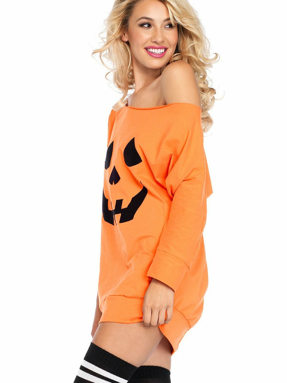 2024 Y2K Pumpkin Print Cold Shoulder Mini Dress - Cute Coquette & Grunge Aesthetic