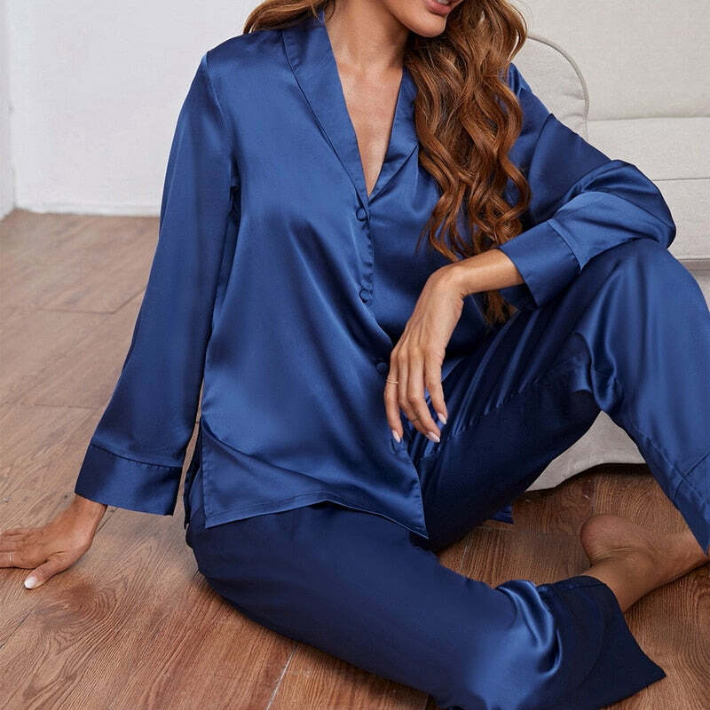 2024 Y2K Satin Silk Pajama Set - Coquette Aesthetic Sleepwear with Cute Tops & Comfy Style