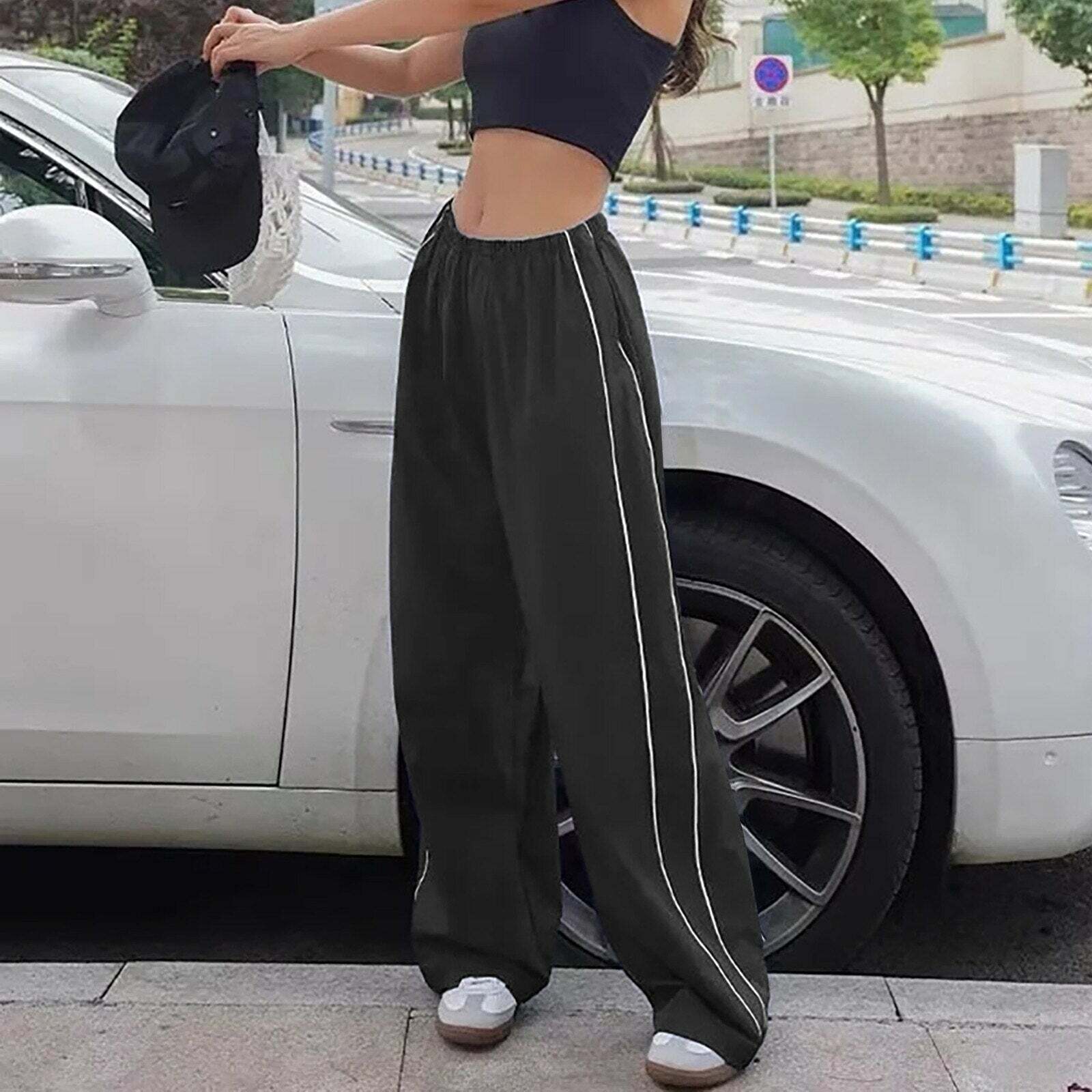 2024 Y2K Striped Loose Cargo Sweatpants - Comfy Grunge Aesthetic for Effortless Style