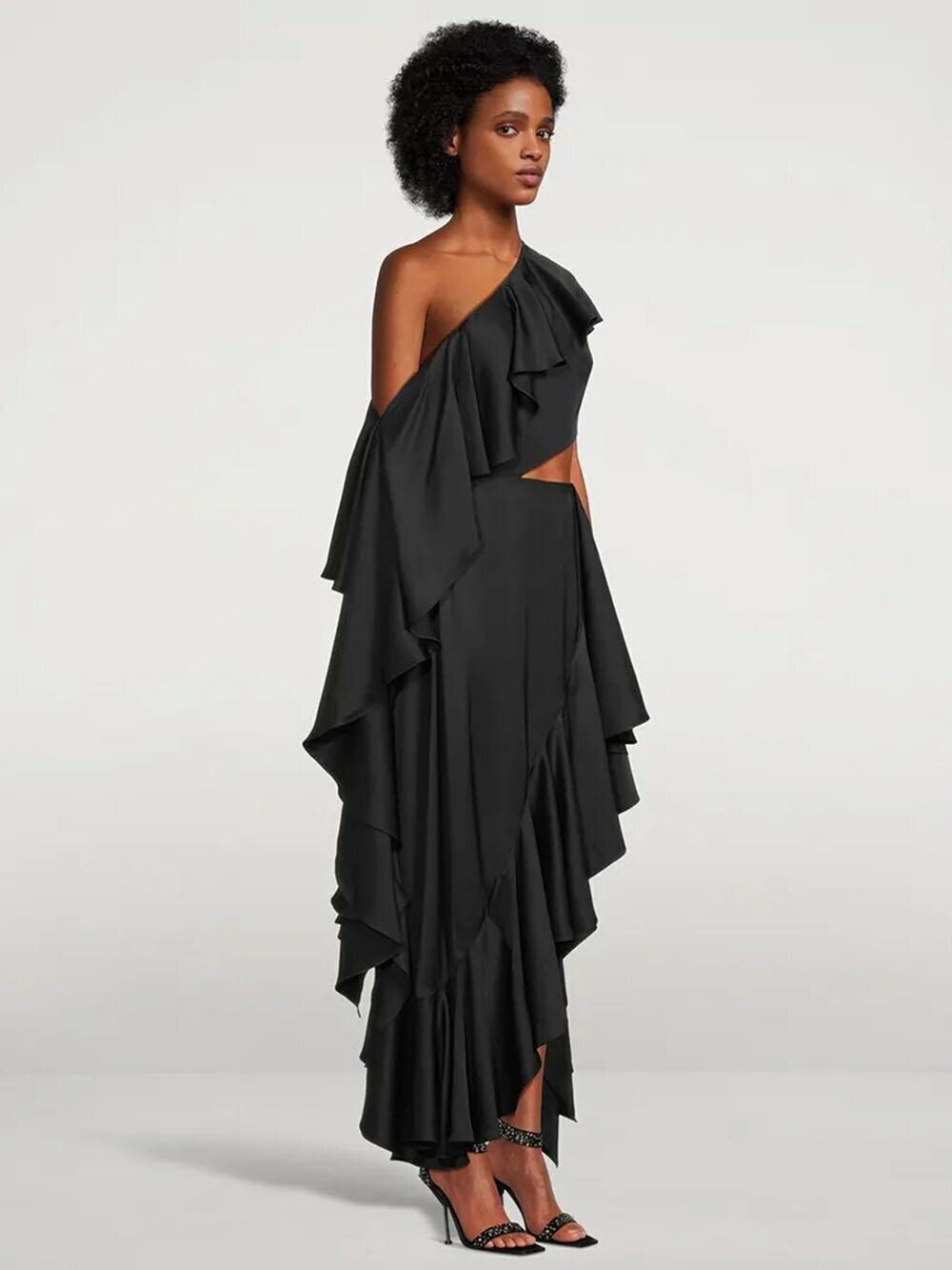 Asymmetric Ruffled One Shoulder Cutout Dress - Y2K Aesthetic, Coquette Style, Cute Fashion