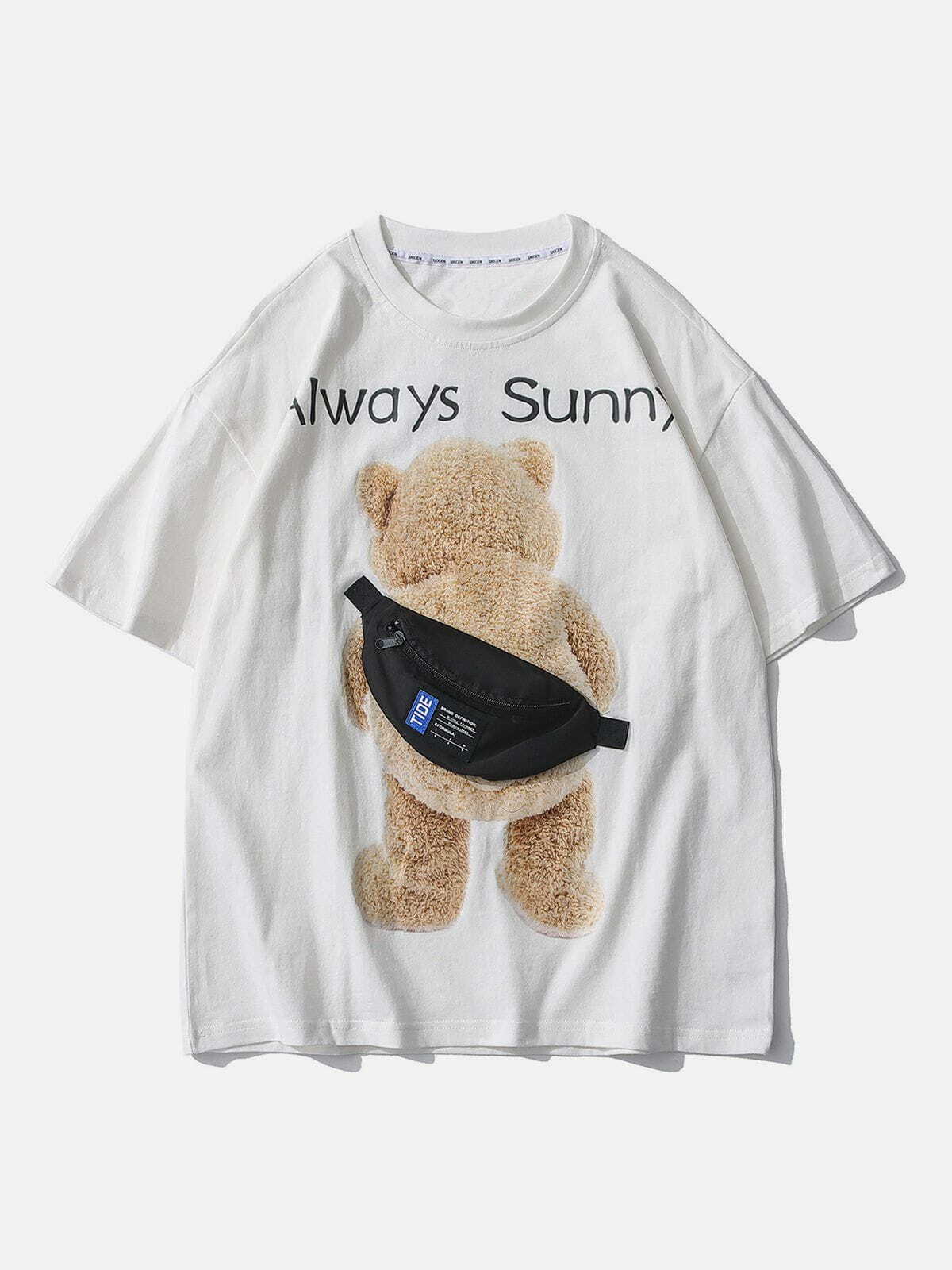 Bear Backpack Graphic Tee - Y2K Aesthetic Cute Top for Coquette & Grunge Styles