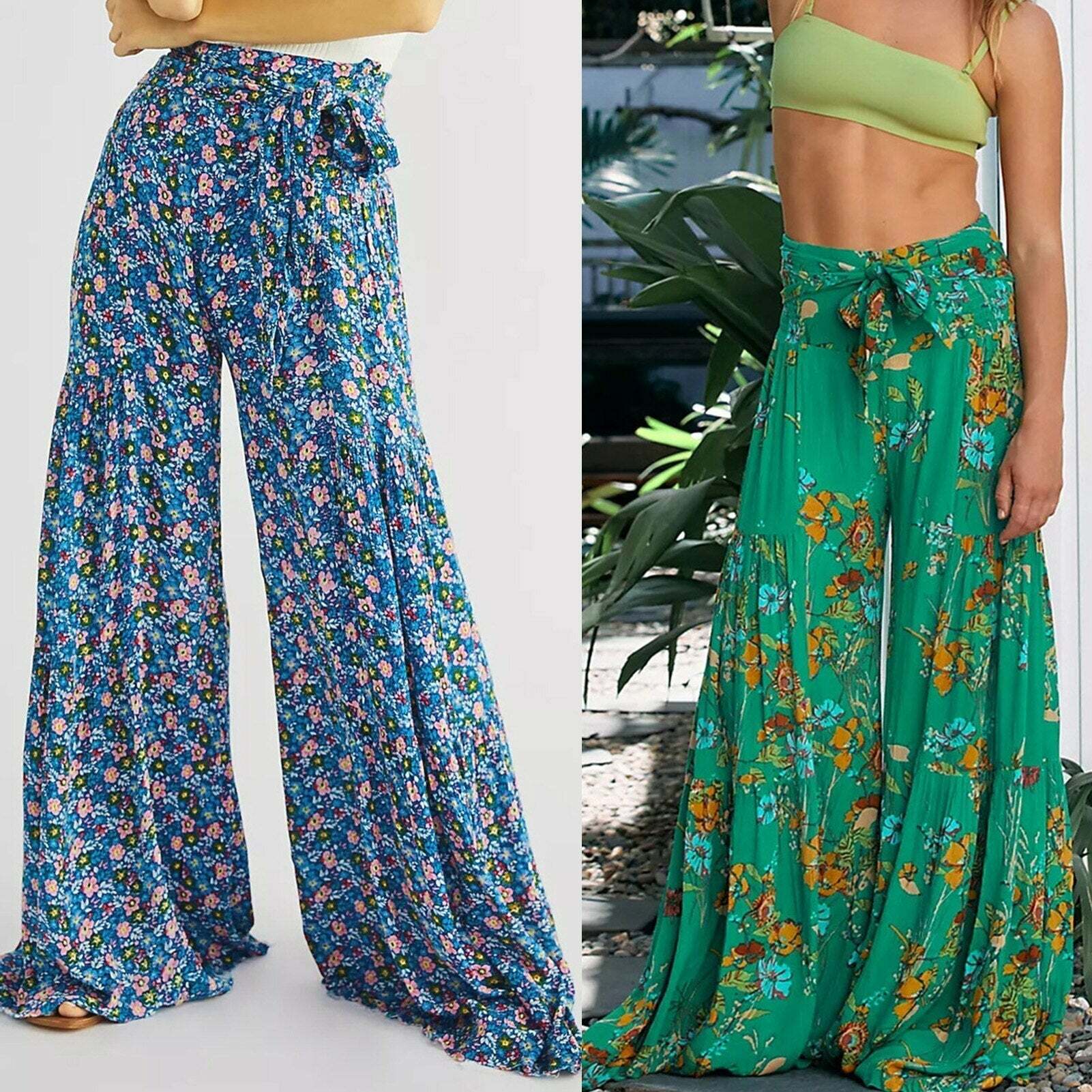 Bohemian Digital Print Floor-Length Pants | Y2K Aesthetic, Grunge, and Coquette Style