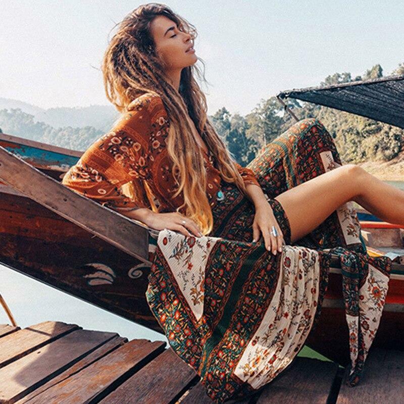 Boho Deep Split Maxi Dress - Y2K Aesthetic, Grunge Style, and Coquette Vibes