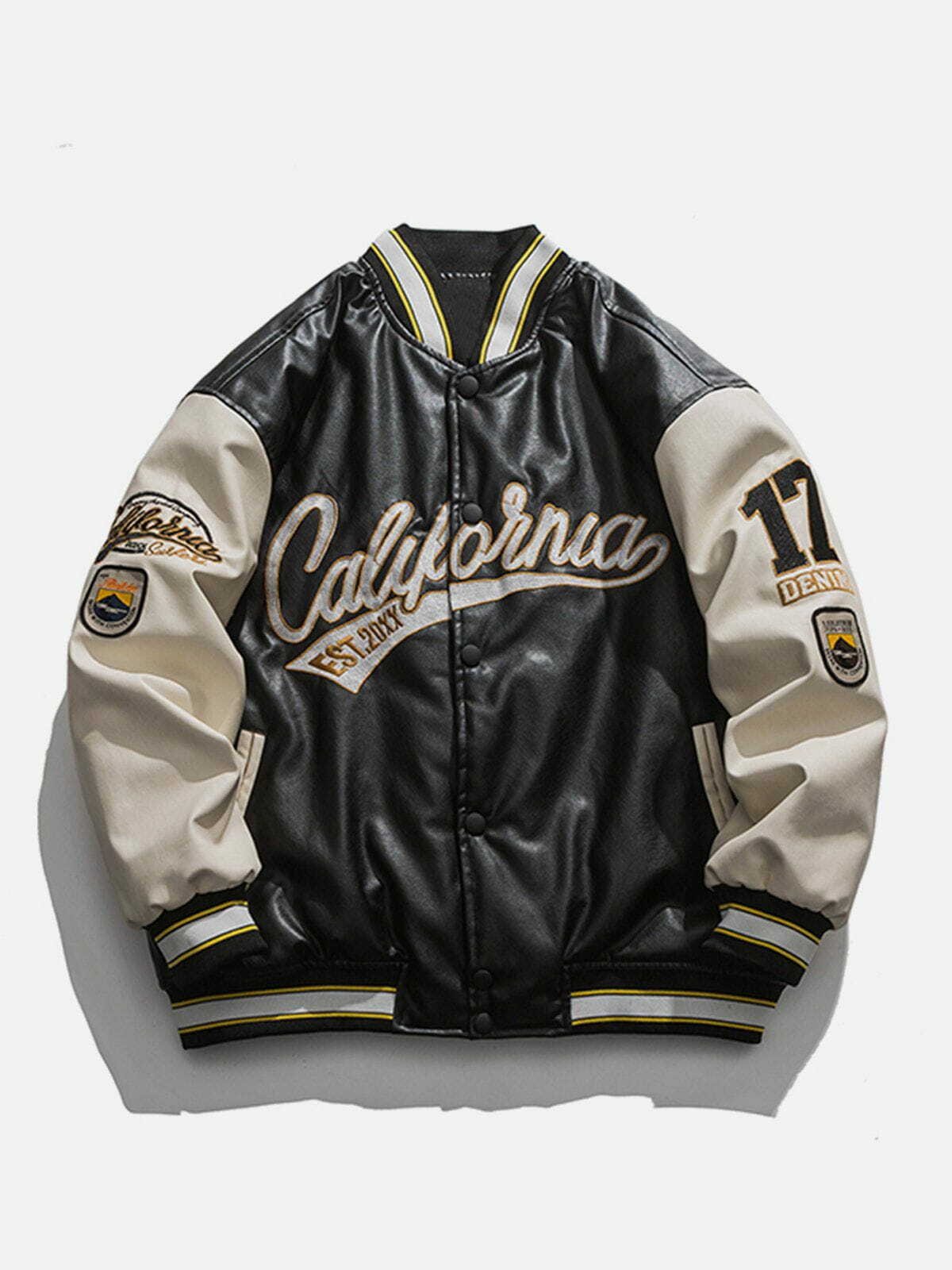 California PU Stitching Thick Varsity Jacket - Y2K Fashion Meets Coquette Aesthetic