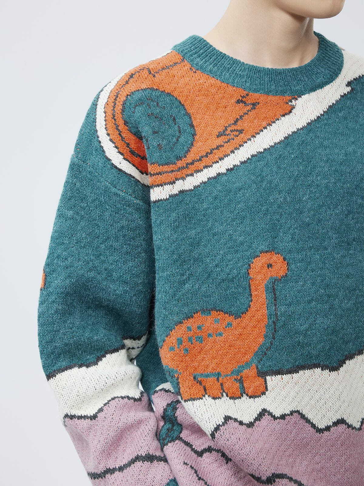 Cartoon Little Dinosaur Knit Sweater - Y2K Aesthetic Cute Top for Cozy Fall Vibes