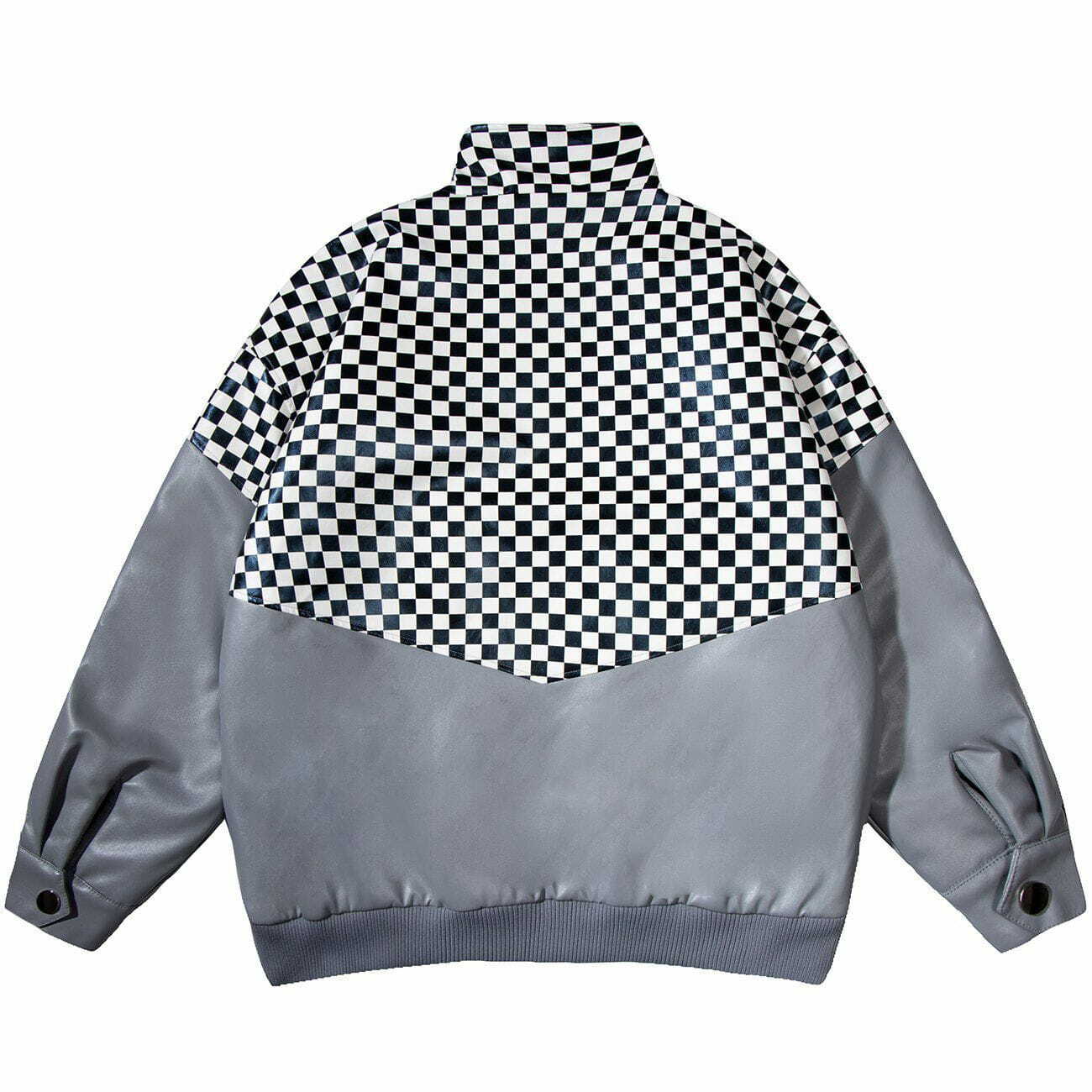 Checkerboard PU Winter Coat - Y2K Fashion, Grunge Aesthetic, Comfy & Cute Outerwear