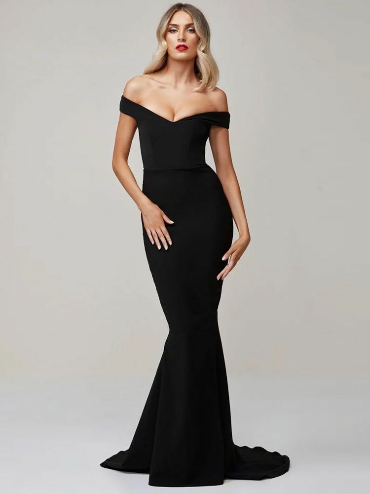 Chic Black Off-The-Shoulder Y2K Dress for Coquette Aesthetic & Grunge Style Lovers