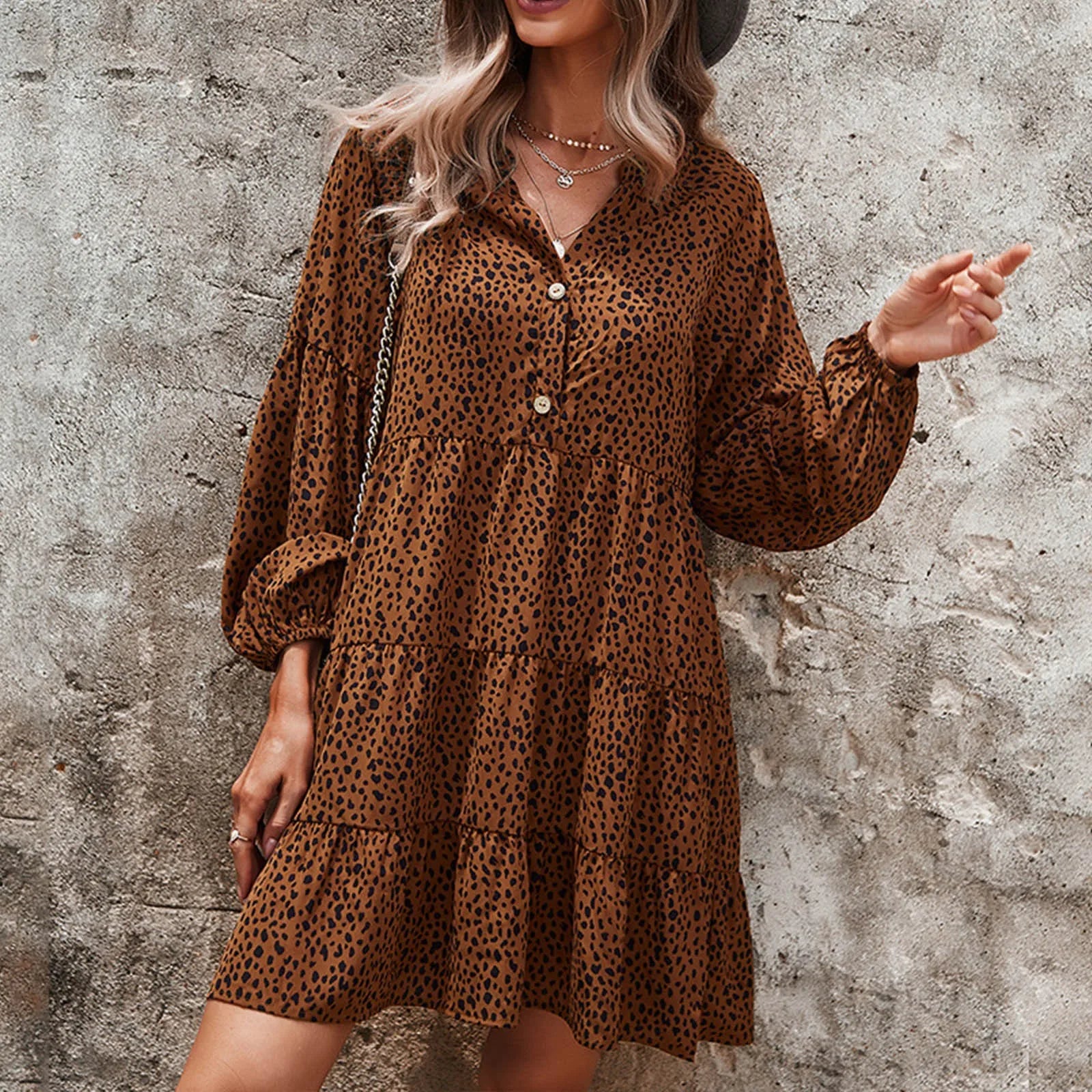 Chic Dot Print Long Sleeve Mini Dress with Ruffles - Vintage Y2K Aesthetic for Fall Parties