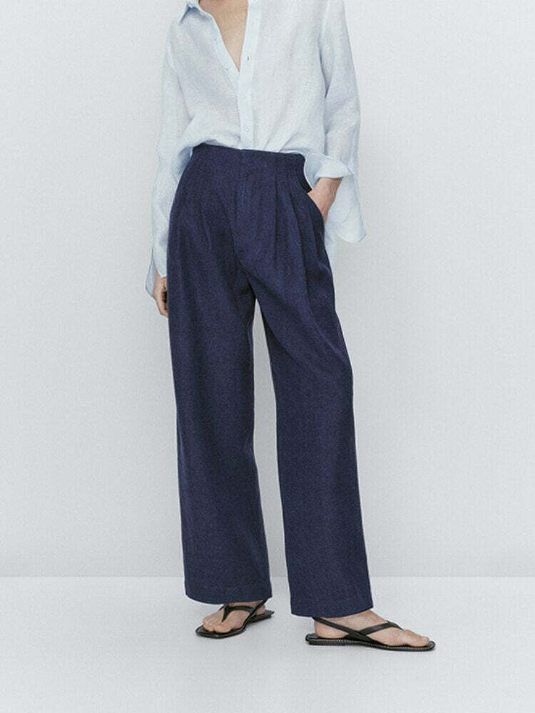 Chic Y2K Linen Pleated Commuting Pants for Coquette & Grunge Aesthetic Outfits