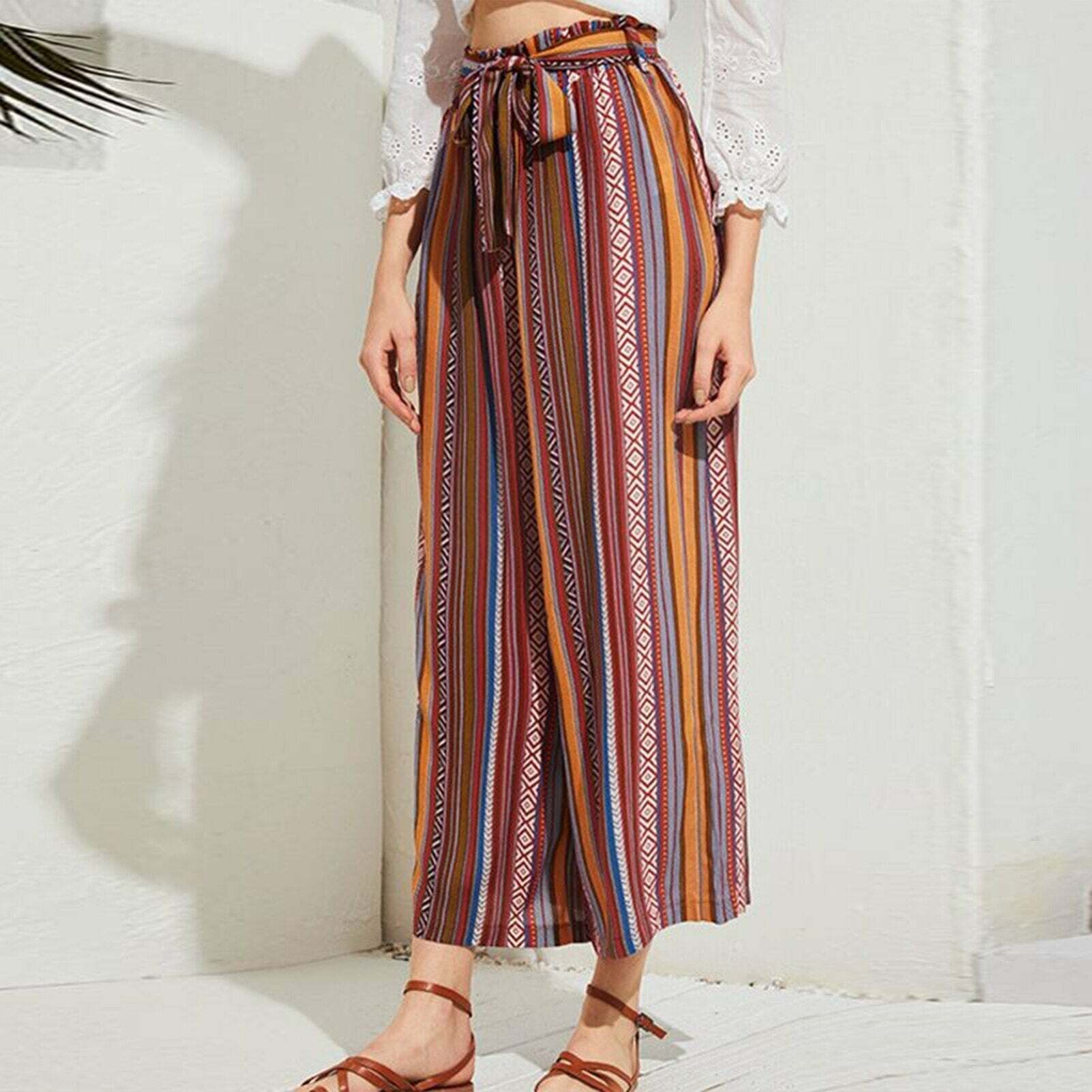 Colorful Vertical Striped Y2K Beach Pants - Cute Comfy Aesthetic Vacation Style