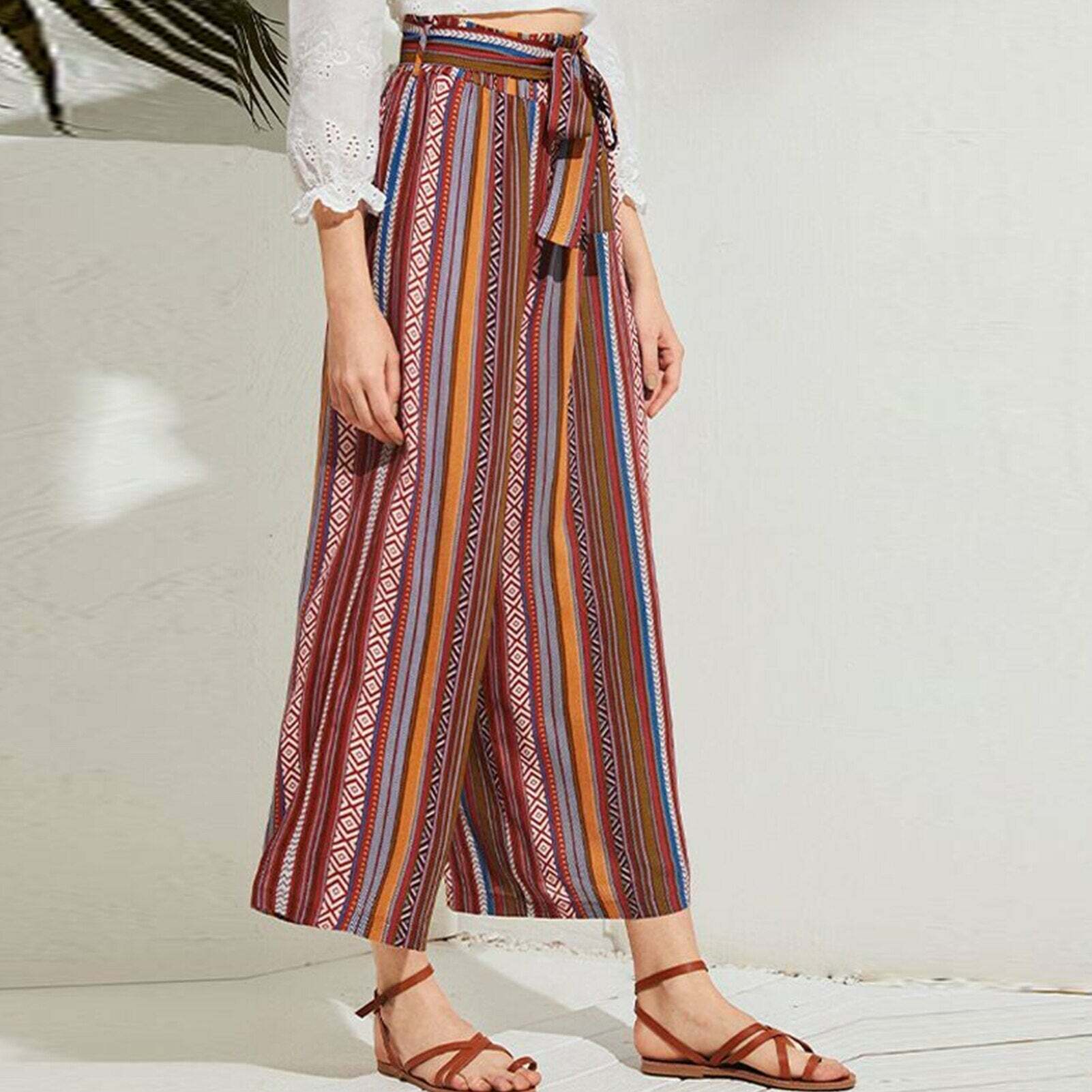 Colorful Vertical Striped Y2K Beach Pants - Cute Comfy Aesthetic Vacation Style