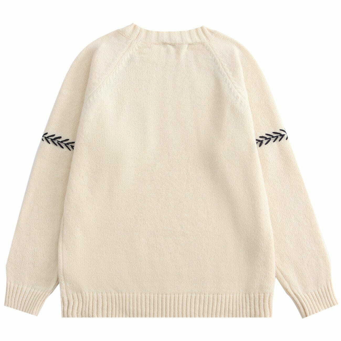 Coquette Aesthetic Embroidery Bear Knit Sweater - Y2K Fashion Cute Top for Fall