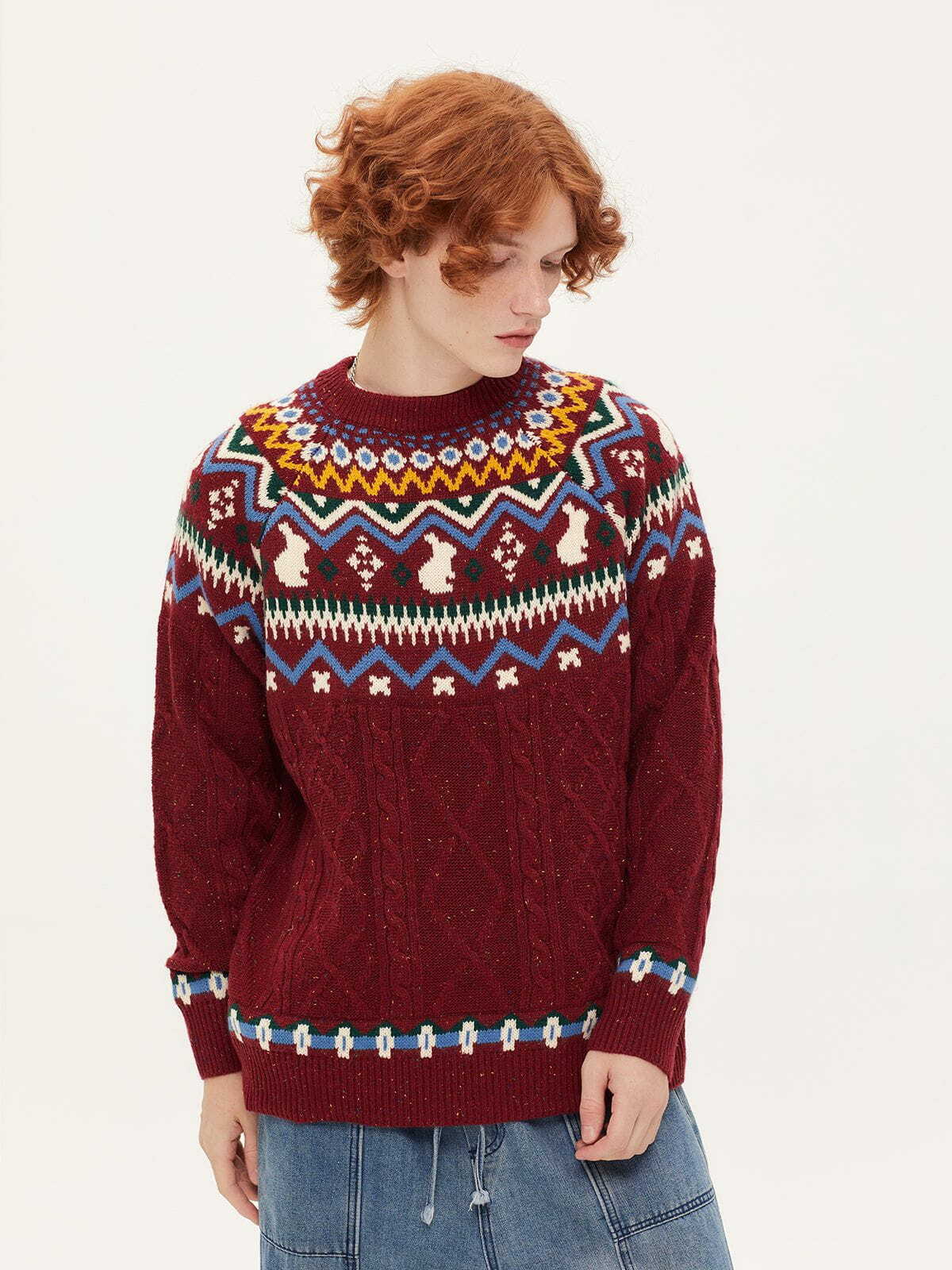 Coquette Aesthetic Fair Isle Knitted Sweater - Y2K Fashion Cute Top for Fall Aesthetic