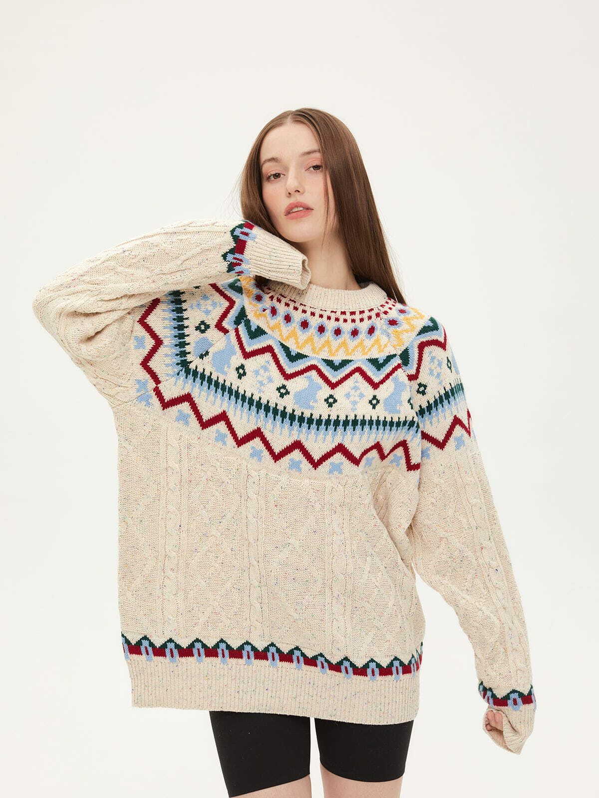 Coquette Aesthetic Fair Isle Knitted Sweater - Y2K Fashion Cute Top for Fall Aesthetic