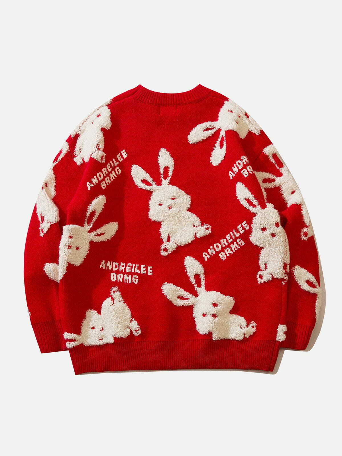 Coquette Aesthetic Flocked Rabbit Jacquard Sweater - Y2K Fashion Cute Top for Fall