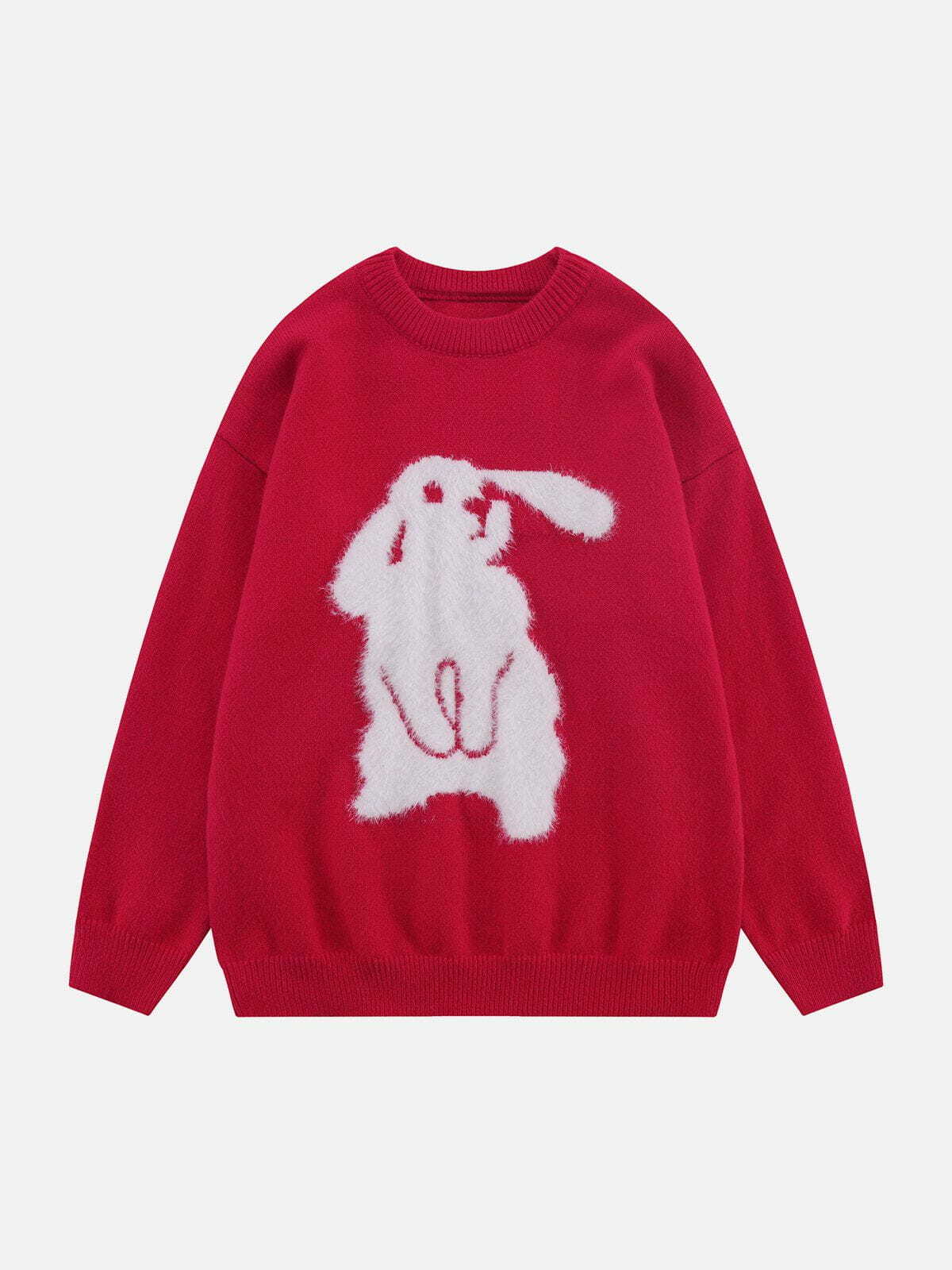 Coquette Aesthetic Flocking Bunny Sweater - Y2K Fashion Cute Top for Fall Aesthetic