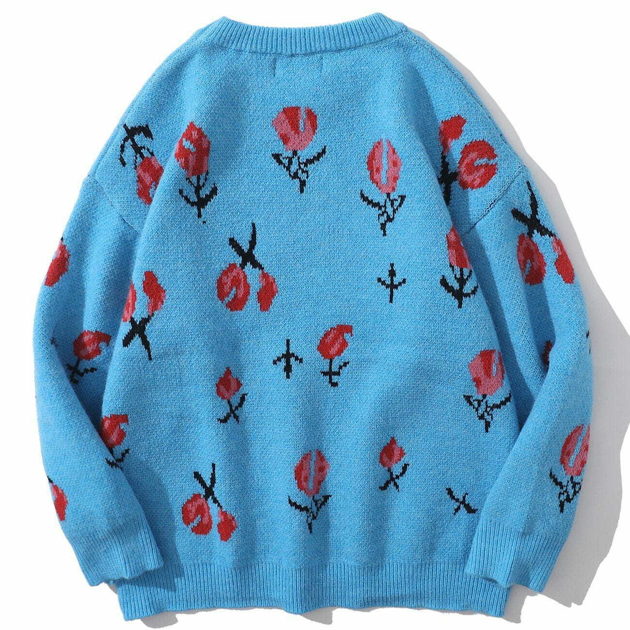 Coquette Aesthetic Full Flower Pattern Knit Sweater - Y2K Fashion & Cute Tops