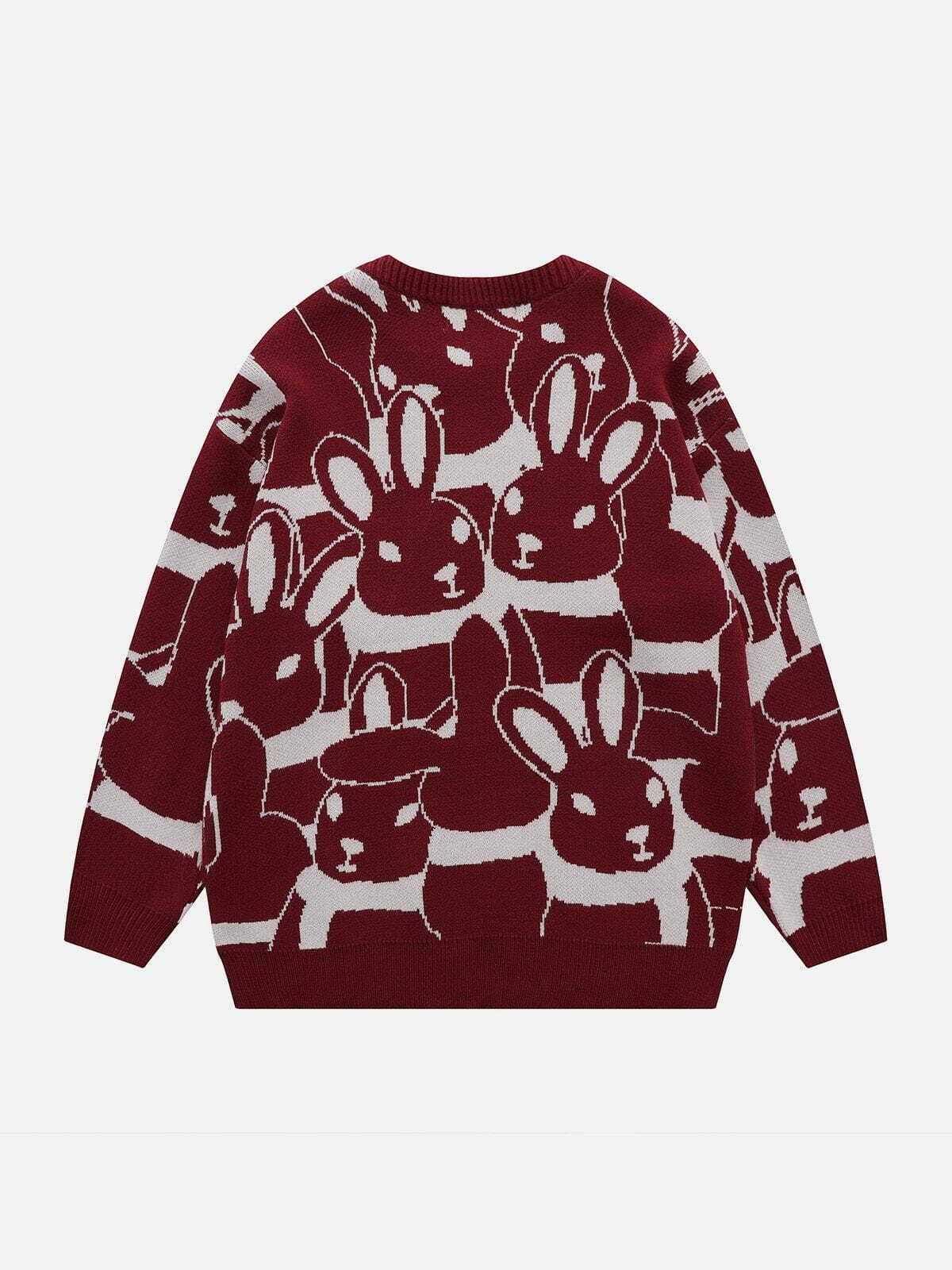 Coquette Aesthetic Full Rabbit Jacquard Knit Sweater - Y2K Fashion Cute Top for Fall