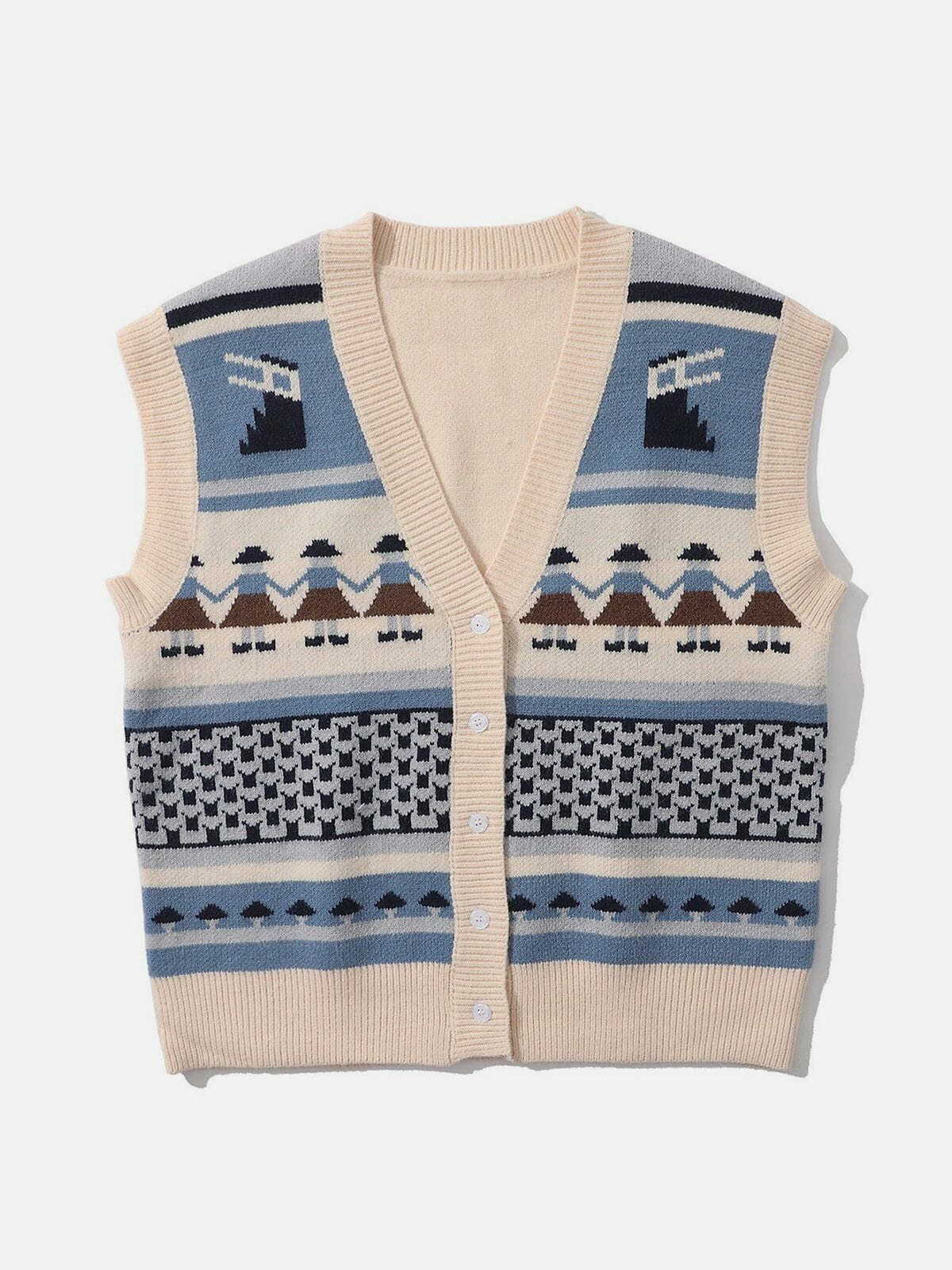 Coquette Aesthetic Hand In Hand Pattern Knit Sweater Vest - Y2K Fashion Essential