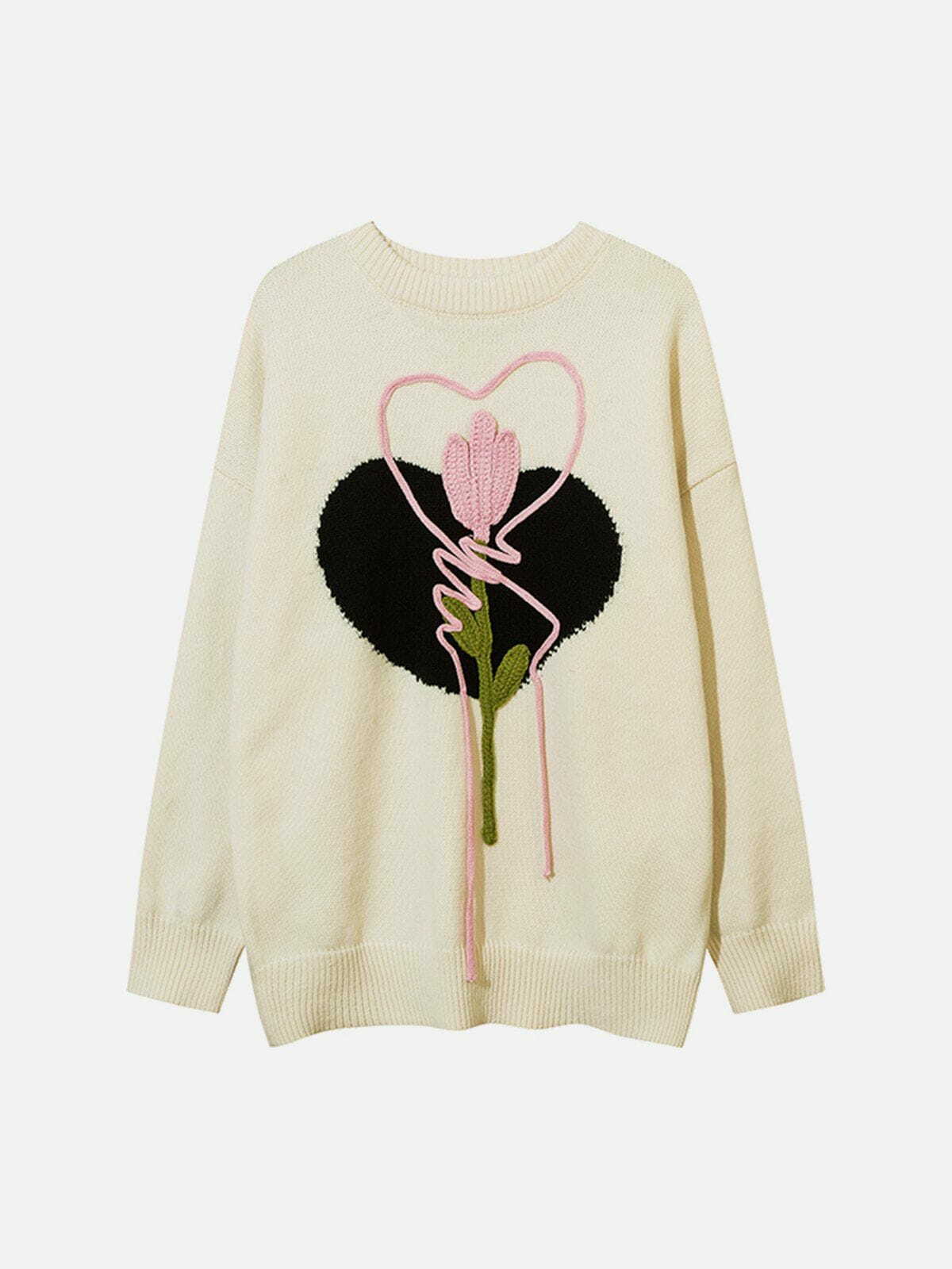 Coquette Aesthetic Knitted Flowers Sweater - Y2K Fashion Cute Top for Fall Aesthetic