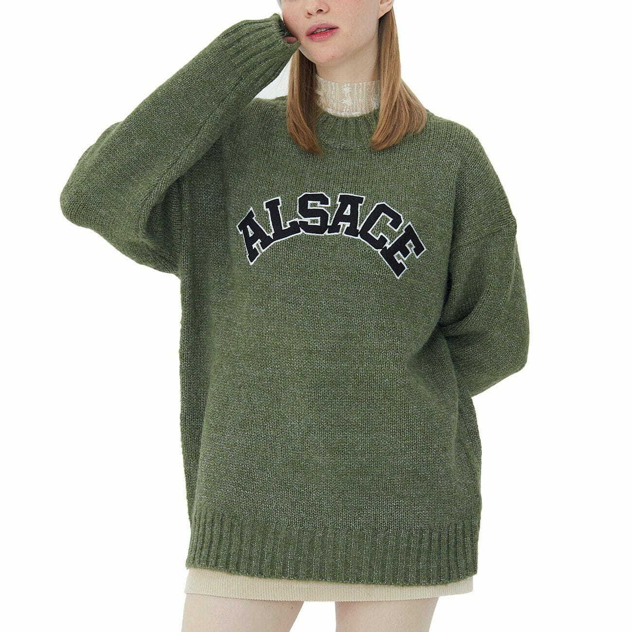 Coquette Aesthetic Letter Embroidered Knit Sweater - Y2K Fashion & Grunge Style Essential