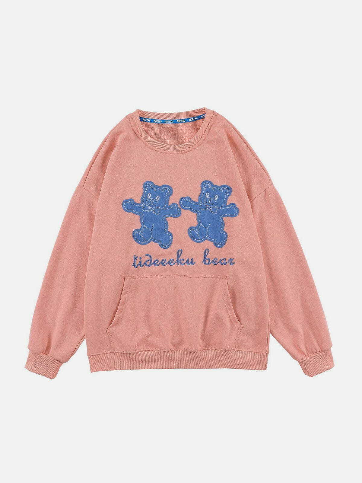 Coquette Aesthetic Patch Denim Bear Sweatshirt - Y2K Fashion Cute Hoodie for Fall