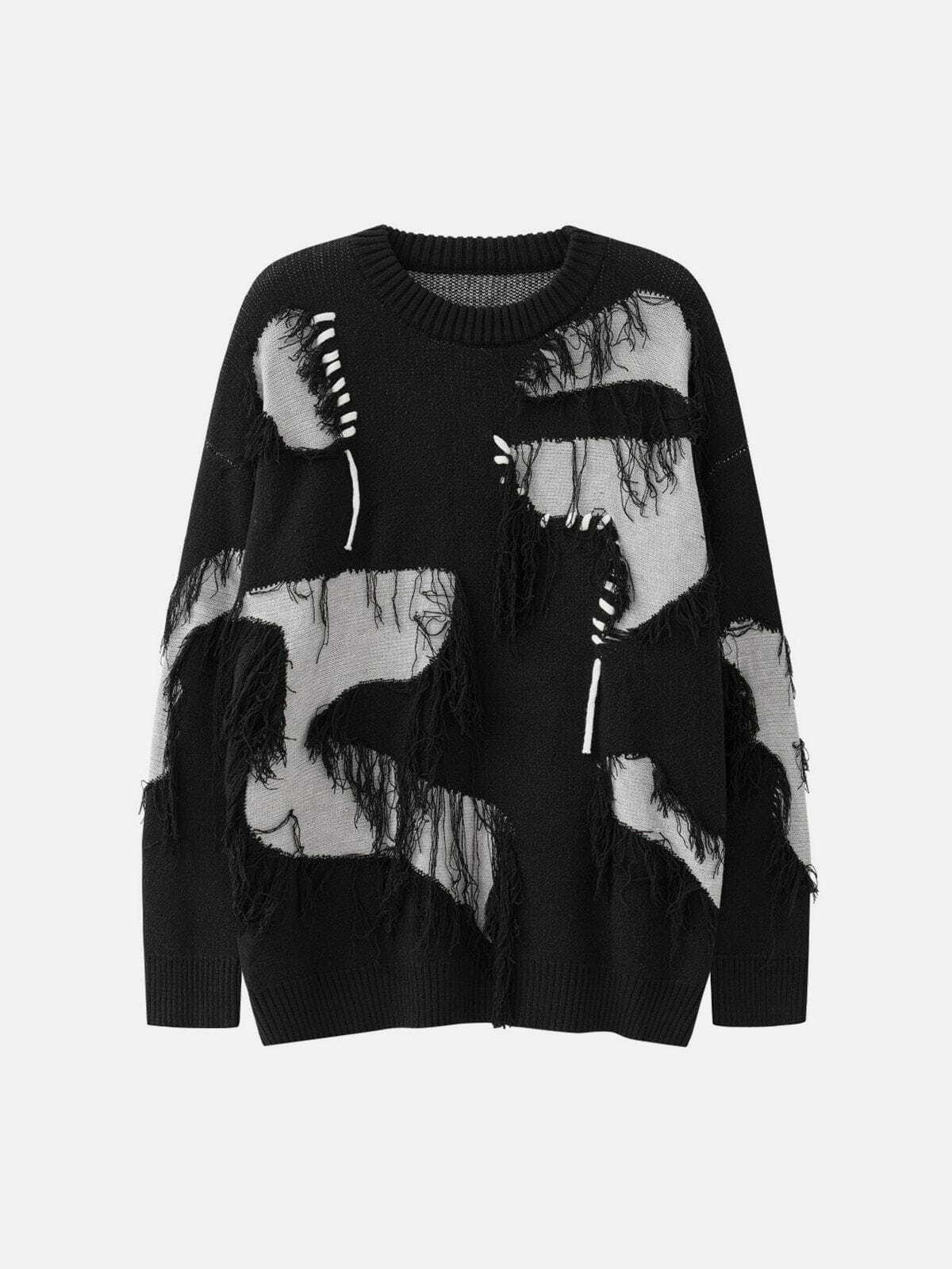 Coquette Aesthetic Patchwork Tassel Sweater - Y2K Fashion Meets Grunge Style