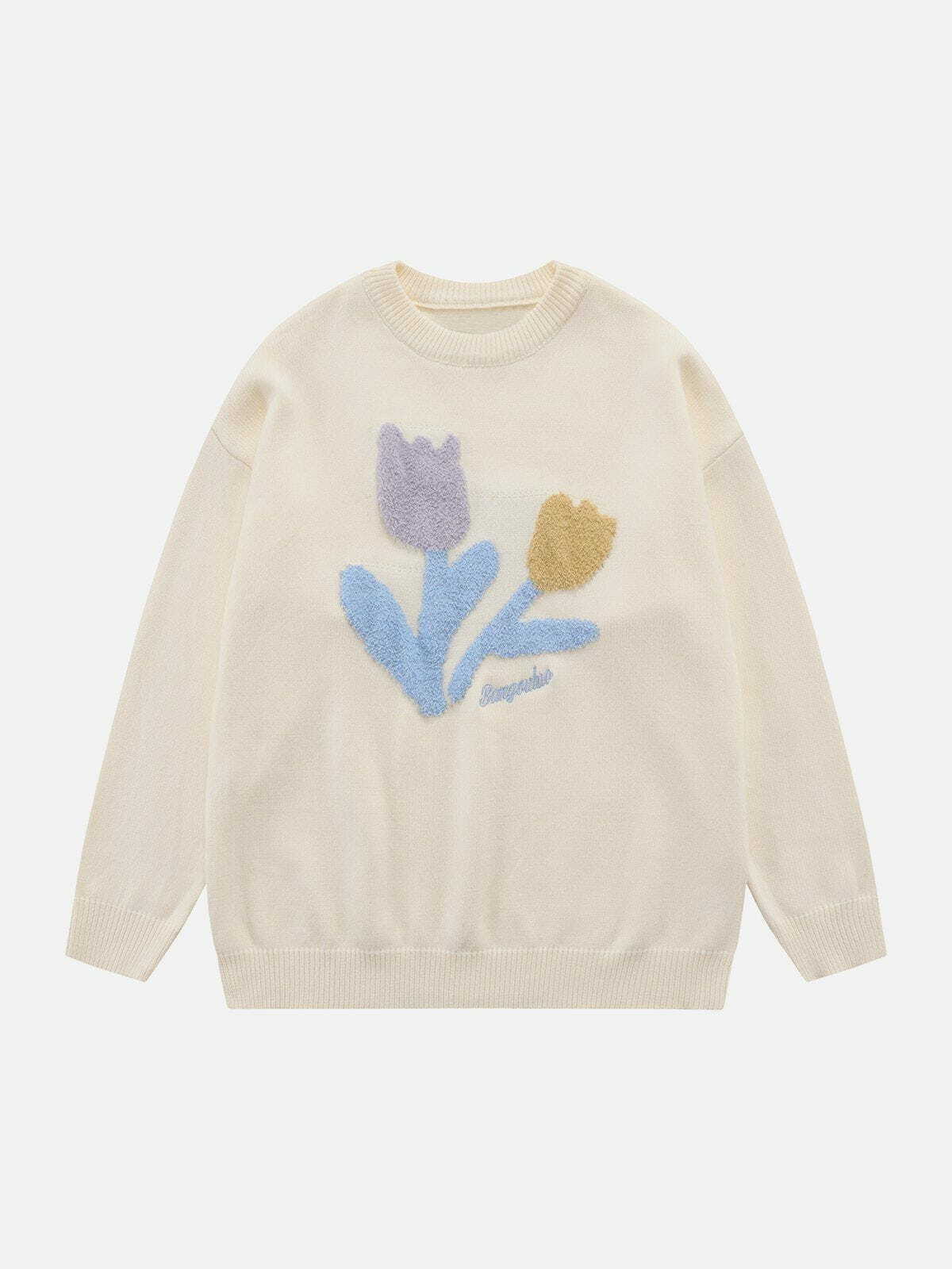 Coquette Aesthetic Plush Flowers Sweater - Y2K Fashion Cute Top for Fall Aesthetic