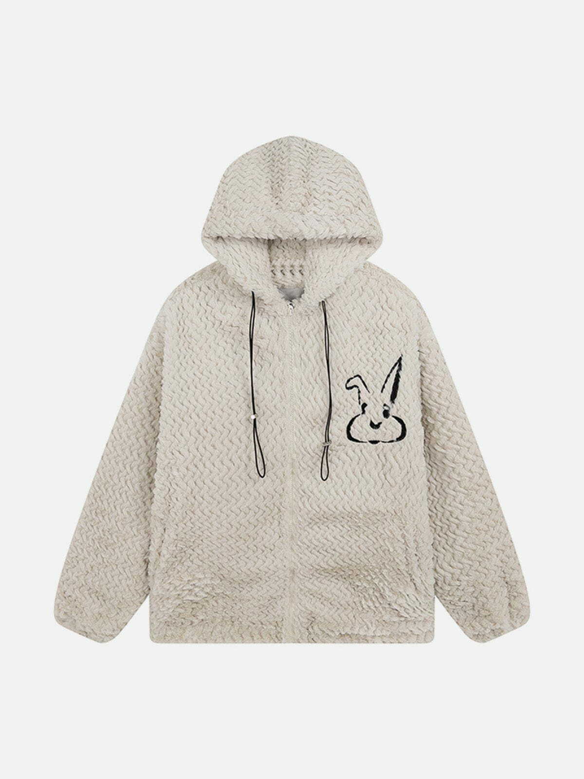 Coquette Aesthetic Rabbit Embroidery Sherpa Coat - Y2K Fashion Comfy Layering Essential