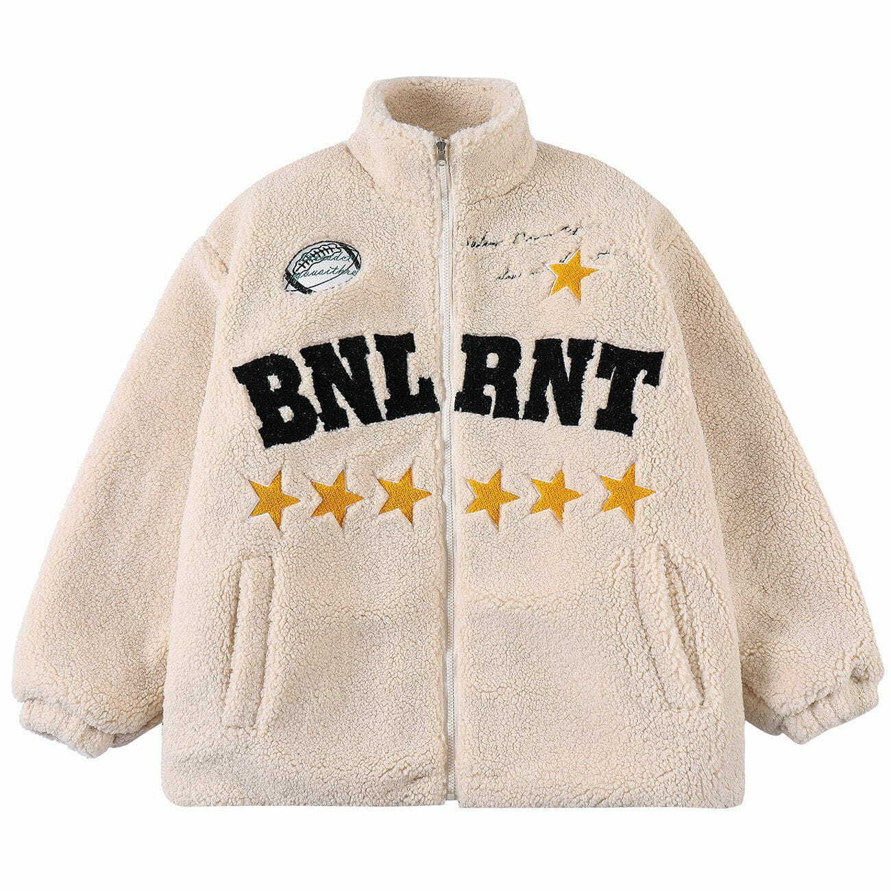 Coquette Aesthetic Sherpa Winter Coat with Five-Pointed Star Letter Patch - Y2K Style