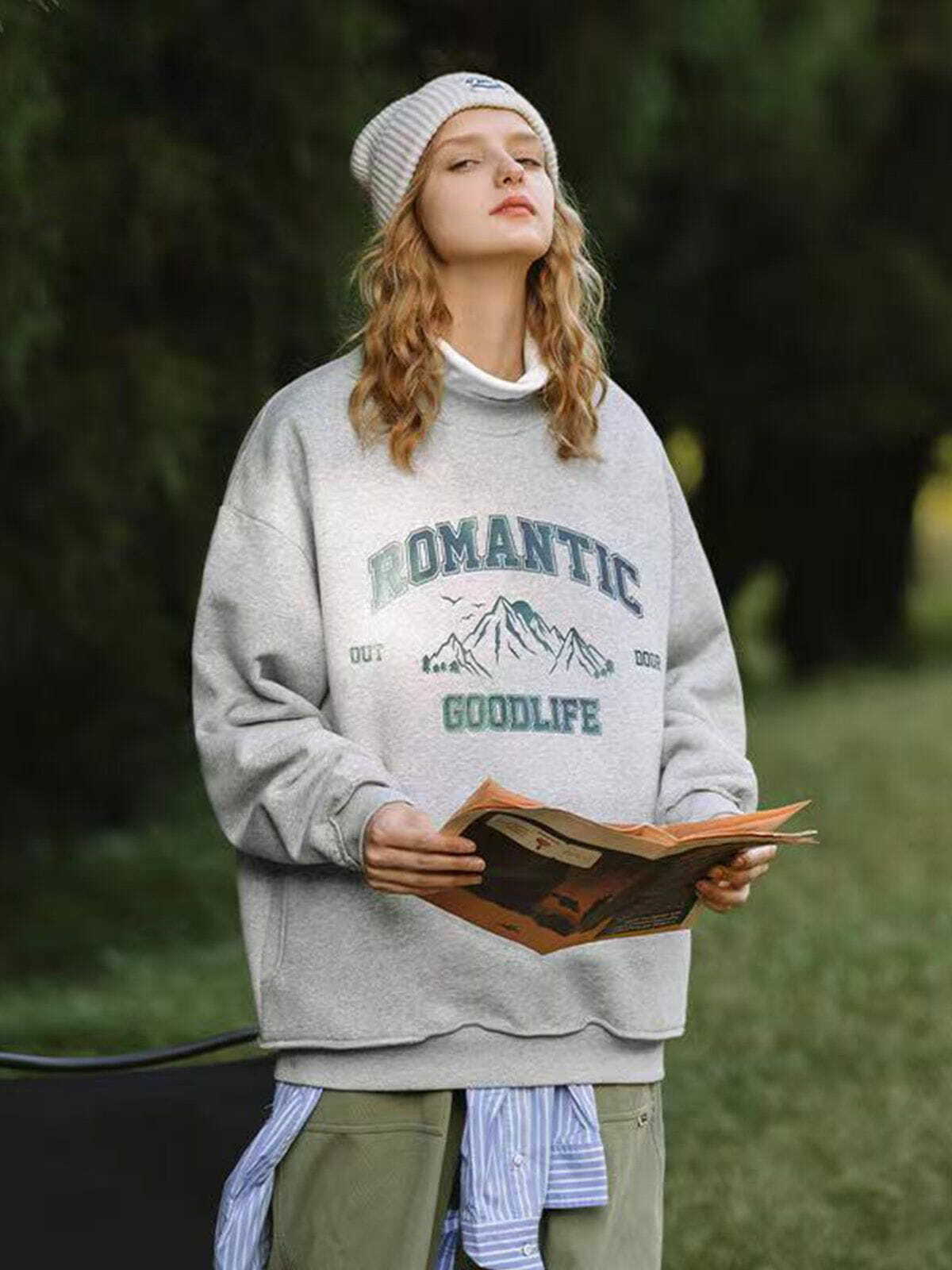 Coquette Aesthetic Snow Mountain Letter Print Hoodie - Y2K Fashion Comfy Top