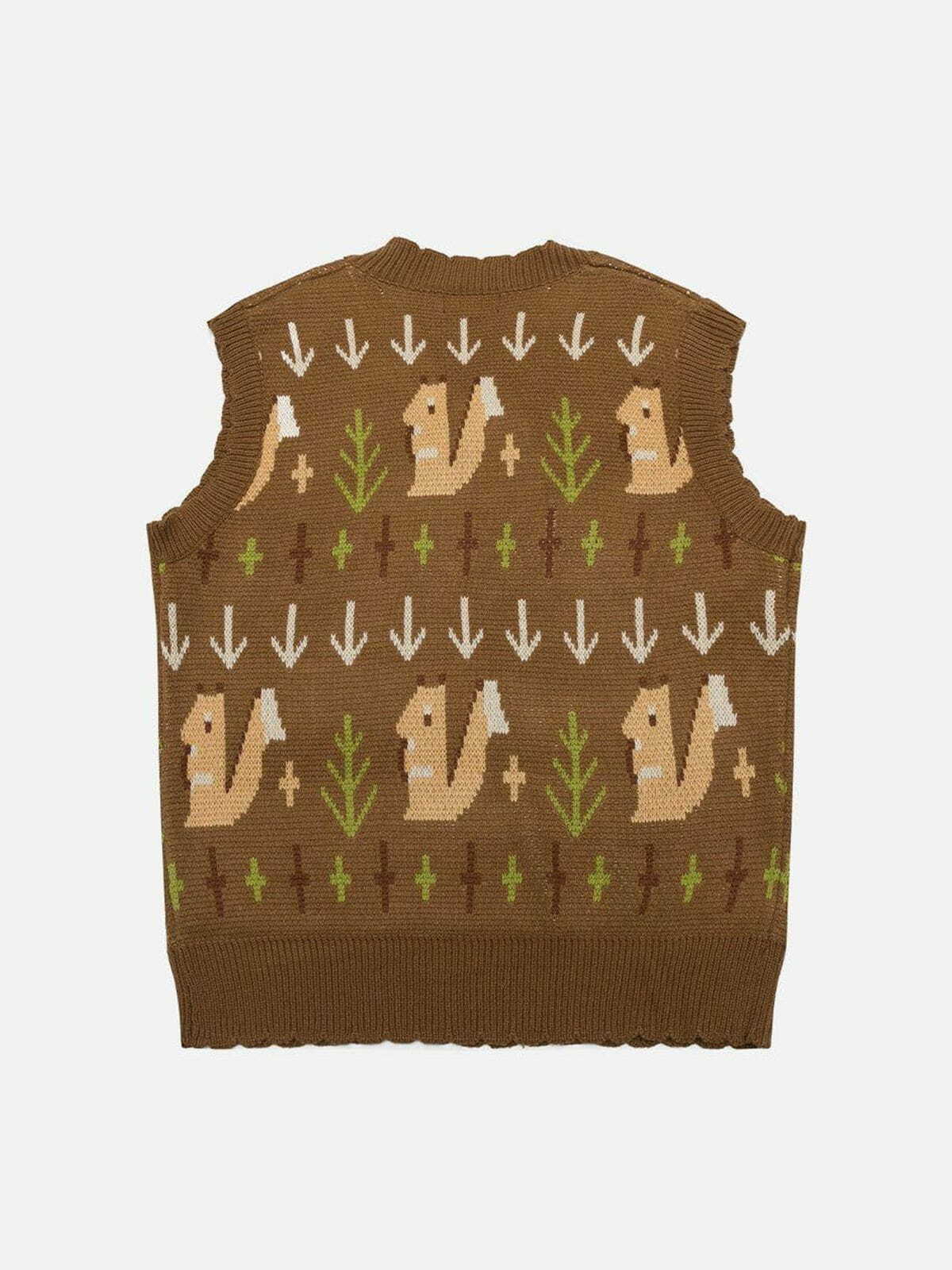 Coquette Aesthetic Squirrel Jacquard Sweater Vest - Y2K Fashion Cute Layering Top