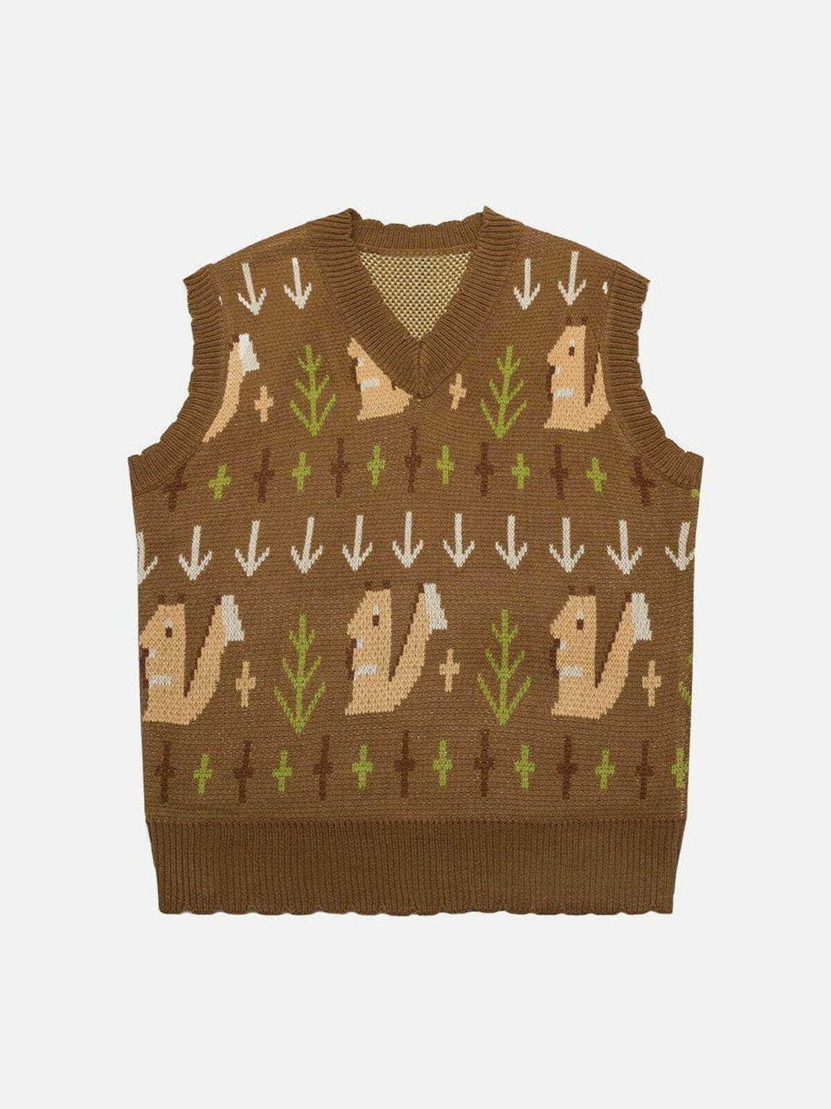 Coquette Aesthetic Squirrel Jacquard Sweater Vest - Y2K Fashion Cute Layering Top