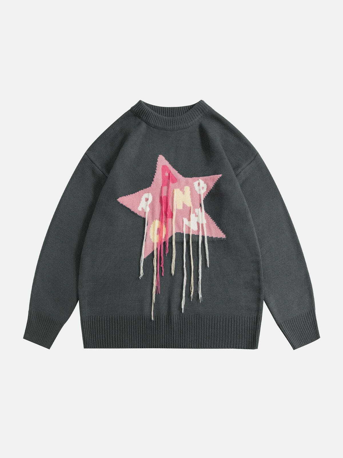 Coquette Aesthetic Star Tassel Sweater - Y2K Fashion Cute Top for Grunge & Pastel Goth Styles