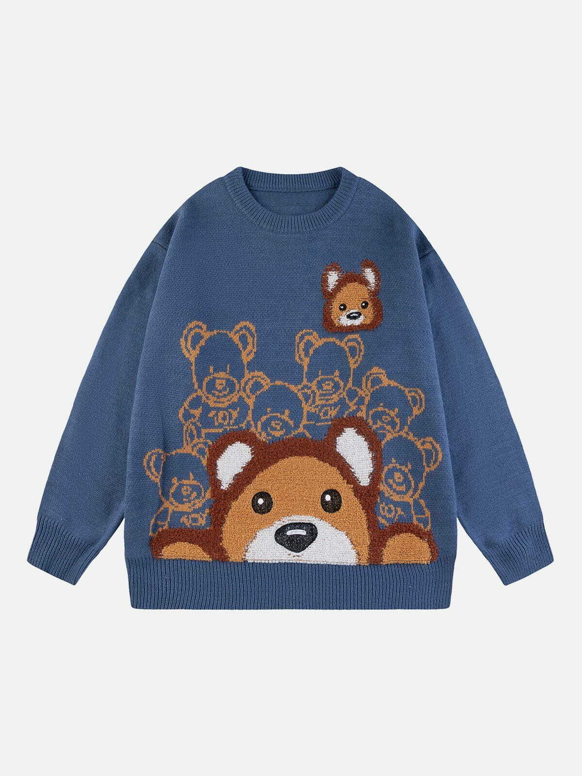 Cozy Flocked Bear Sweater - Y2K Aesthetic Cute Top for Grunge, Coquette, and Soft Girl Styles