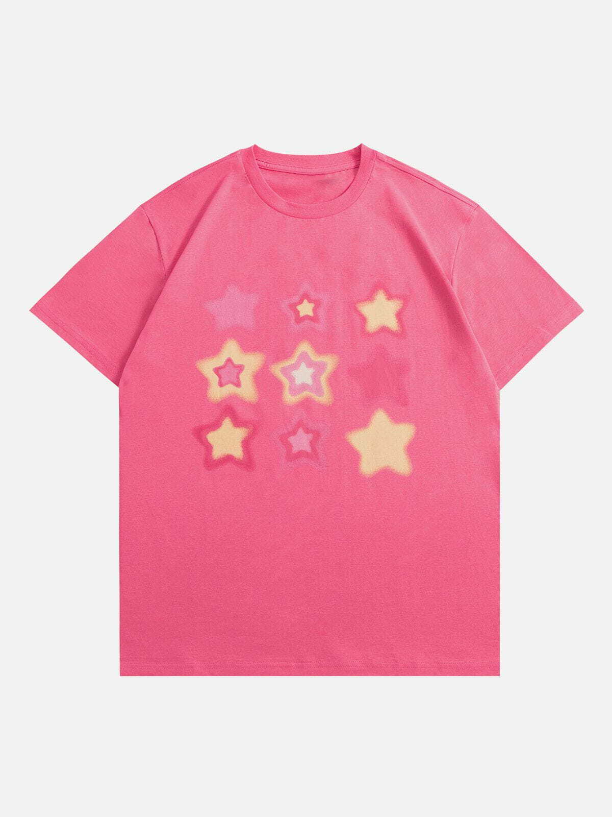 Cozy Fuzzy Star Print Tee - Y2K Aesthetic Top for Cute Outfits and Comfy Style