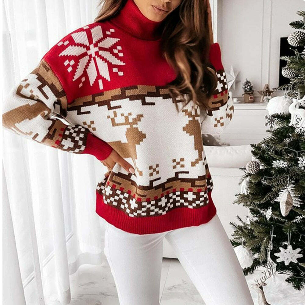 Cozy Knit Christmas Sweater for Women - Y2K Aesthetic Winter Pullover Fashion 2024