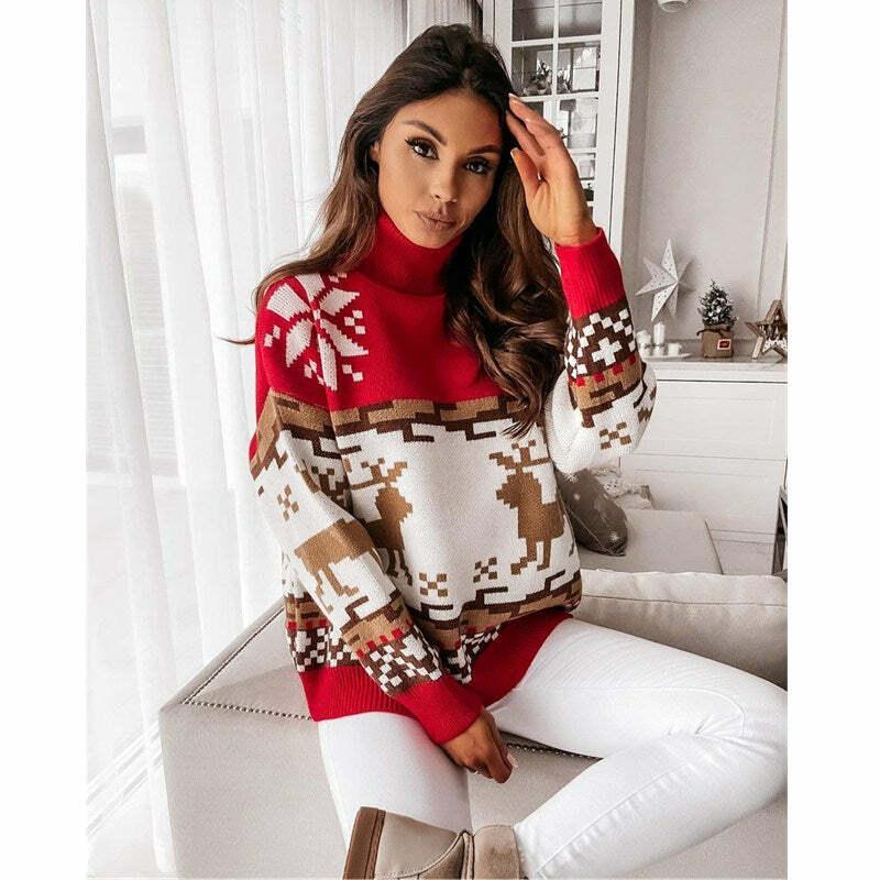 Cozy Knit Christmas Sweater for Women - Y2K Aesthetic Winter Pullover Fashion 2024