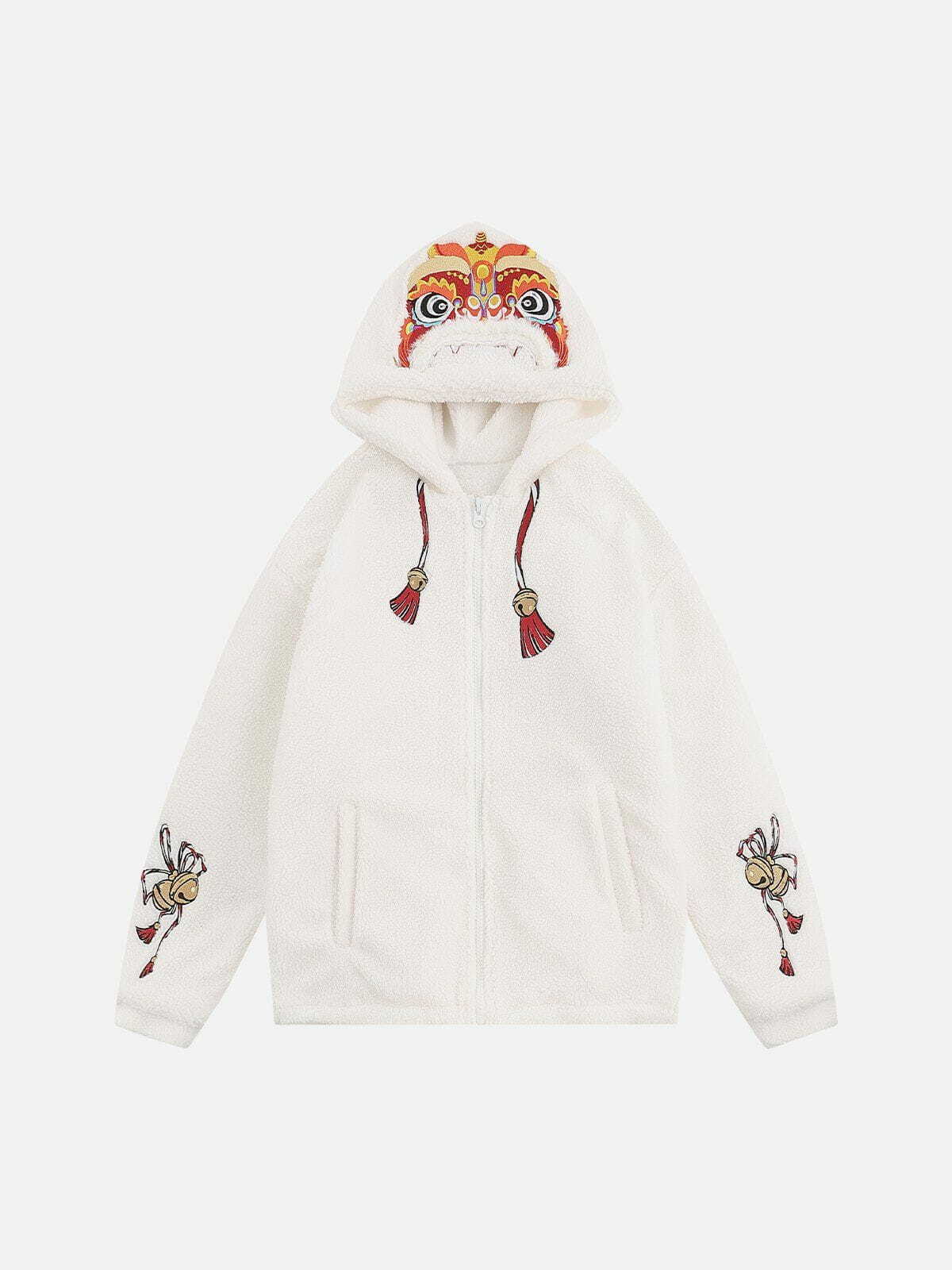 Cozy Lion Embroidery Sherpa Winter Coat - Y2K Aesthetic, Cute Tops, and Comfy Style