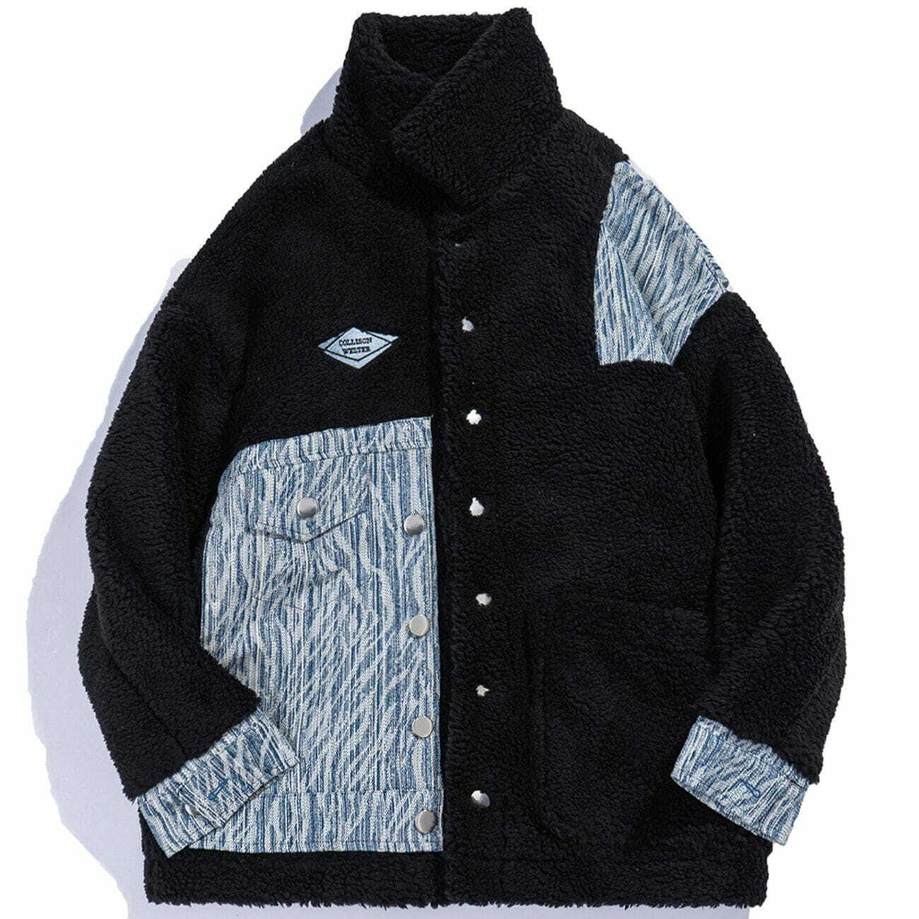 Cozy Patchwork Embroidery Sherpa Winter Coat for Y2K Fashion & Aesthetic Outfits