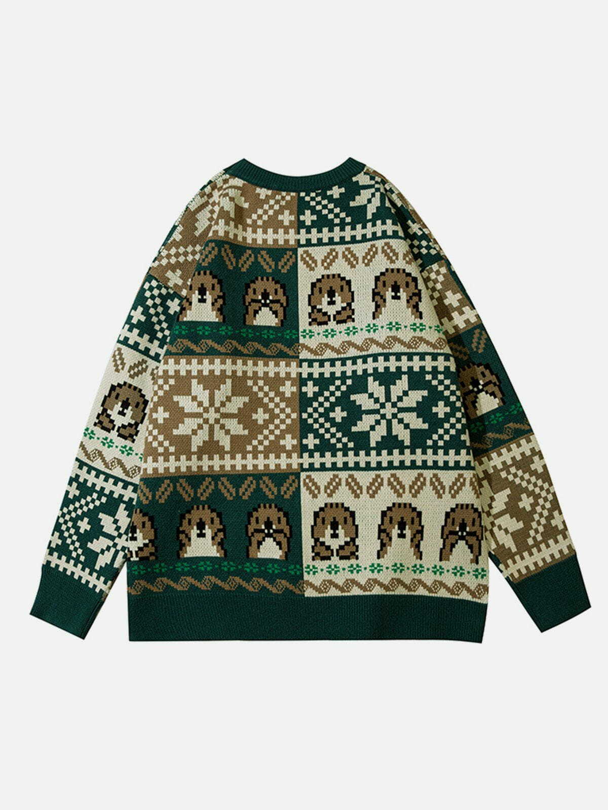 Cozy Pixel Groundhog Sweater - Y2K Aesthetic, Cute Tops, Grunge Style, Comfy Fashion