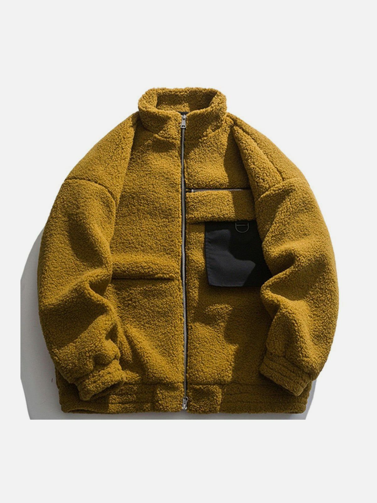 Cozy Pocket Design Sherpa Winter Coat - Y2K Aesthetic, Grunge Style, Comfy Layering Essential