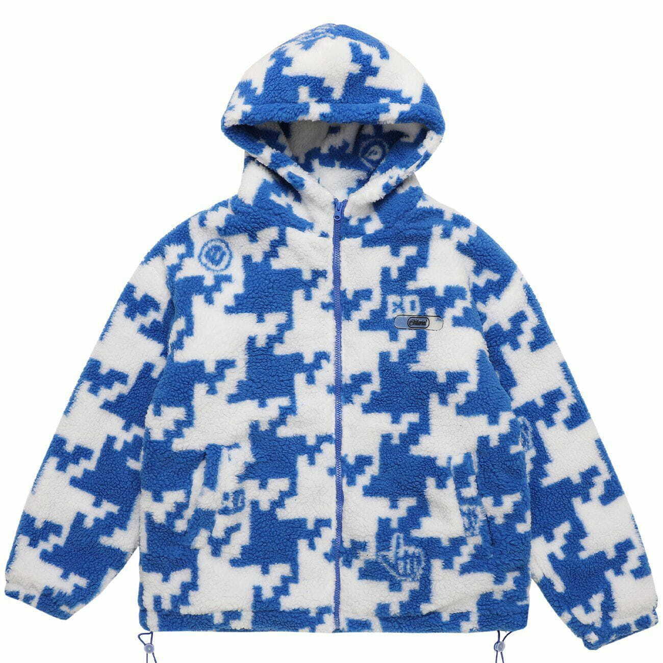 Cozy Puzzle Print Sherpa Winter Coat - Y2K Aesthetic, Cute Hoodies, Grunge Style